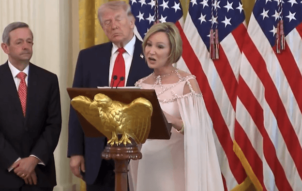 White House via X In a now-deleted White House video, spiritual adviser Paula White speaks at an Easter lunch where she compared President Trump’s travails to those of Jesus.