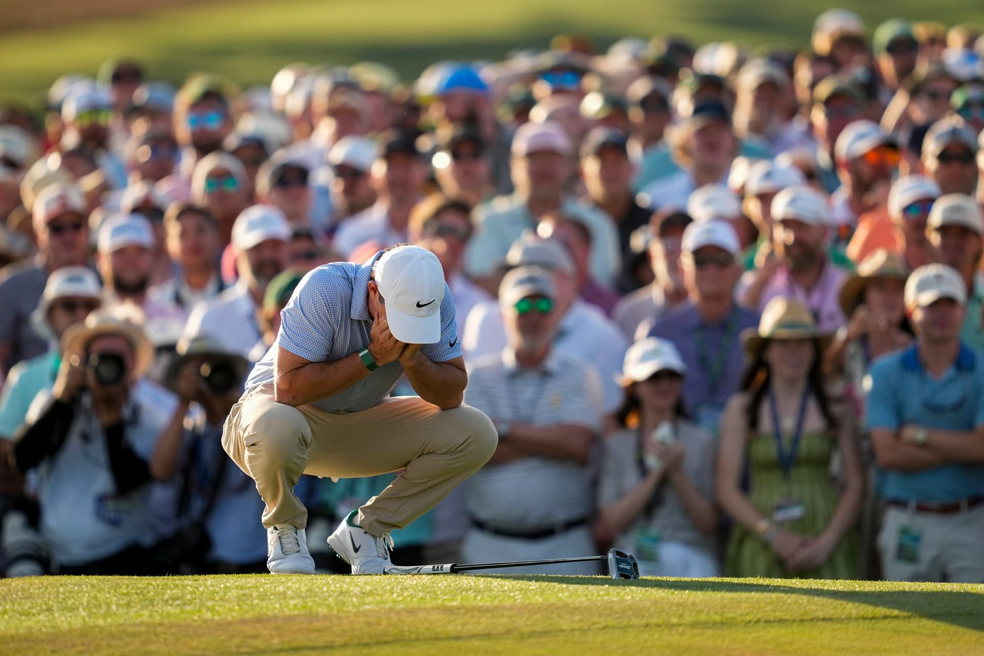 Ashley Landis/AP Rory McIlroy reacts before winning the Masters golf tournament at the Augusta National Golf Club on April 12, 2026.