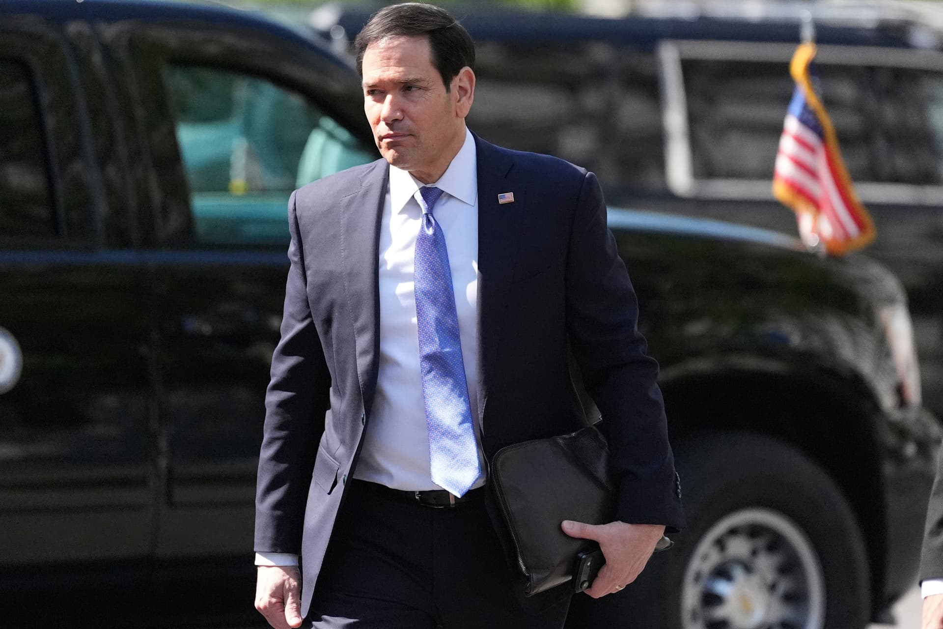 Jacquelyn Martin/AP Secretary of State Marco Rubio arrives at the West Wing of the White House on April 23, 2026.