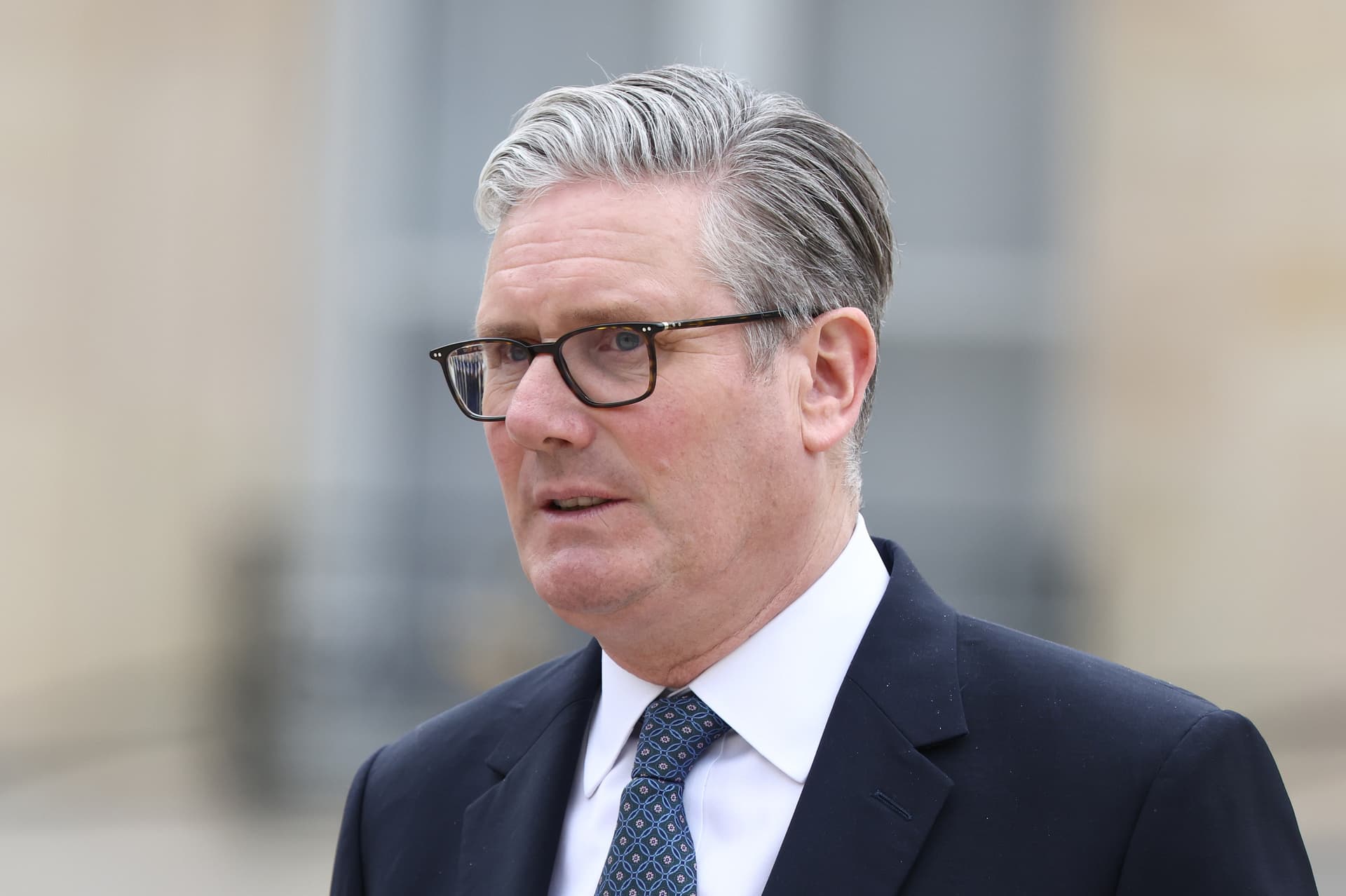 Tom Nicholson/Pool Photo via AP Prime Minister Keir Starmer of Britain leaves after a press conference at the Elysee Presidential Palace at Paris on April 17, 2026.