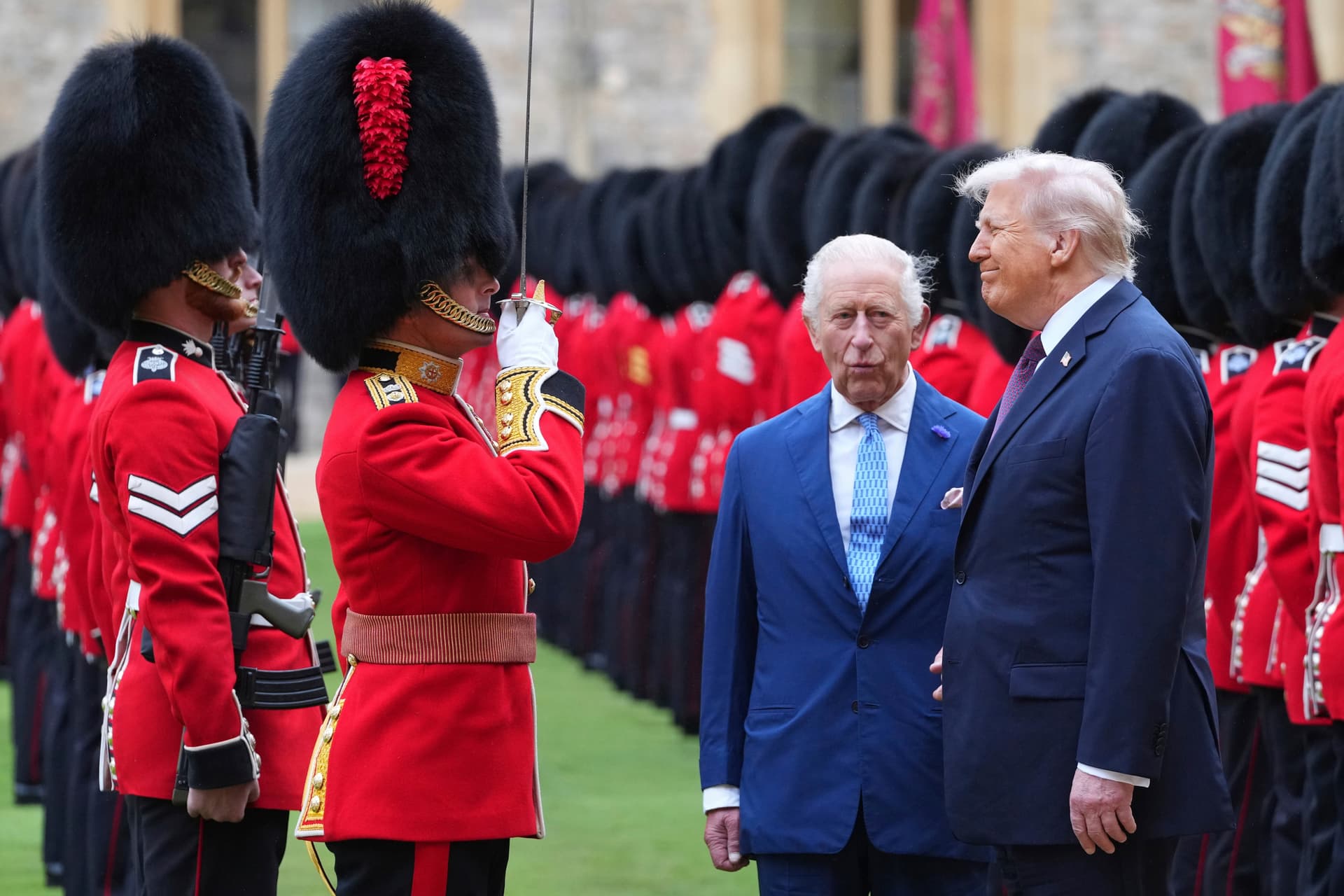 Kirsty Wigglesworth/Pool via AP President Trump and King Charles III review the Guard of Honour after the president’s arrival at Windsor Castle on September 17, 2025.