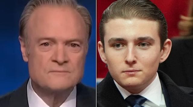 MS NOW / Getty Images Lawrence O'Donnell (L) is facing criticism for suggesting without evidence that Barron Trump may not have registered for the draft.