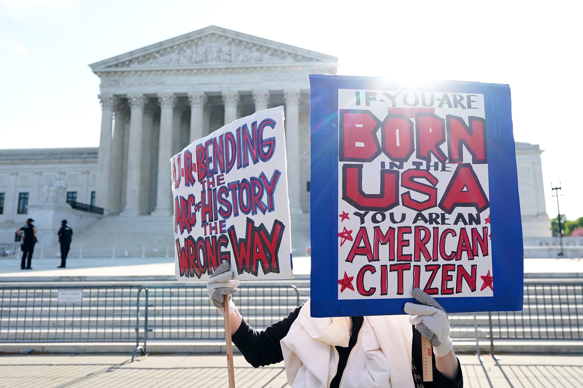 Al Drago/Getty Images People demonstrate outside the U.S. Supreme Court ahead of President Trump's arrival on April 1, 2026.