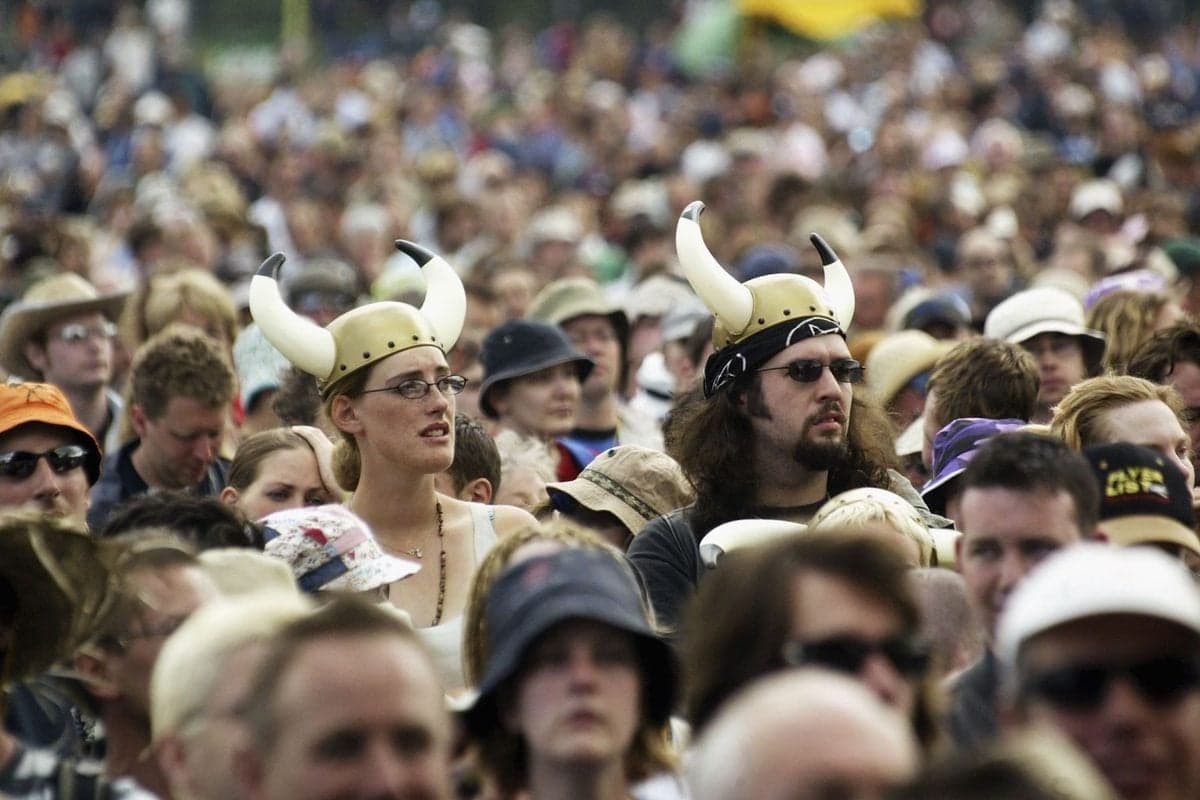 Mark Glanville The crowd attending a performance of 'The Valkyrie' by Wagner, being performed at the Glastonbury Festival in 2004.