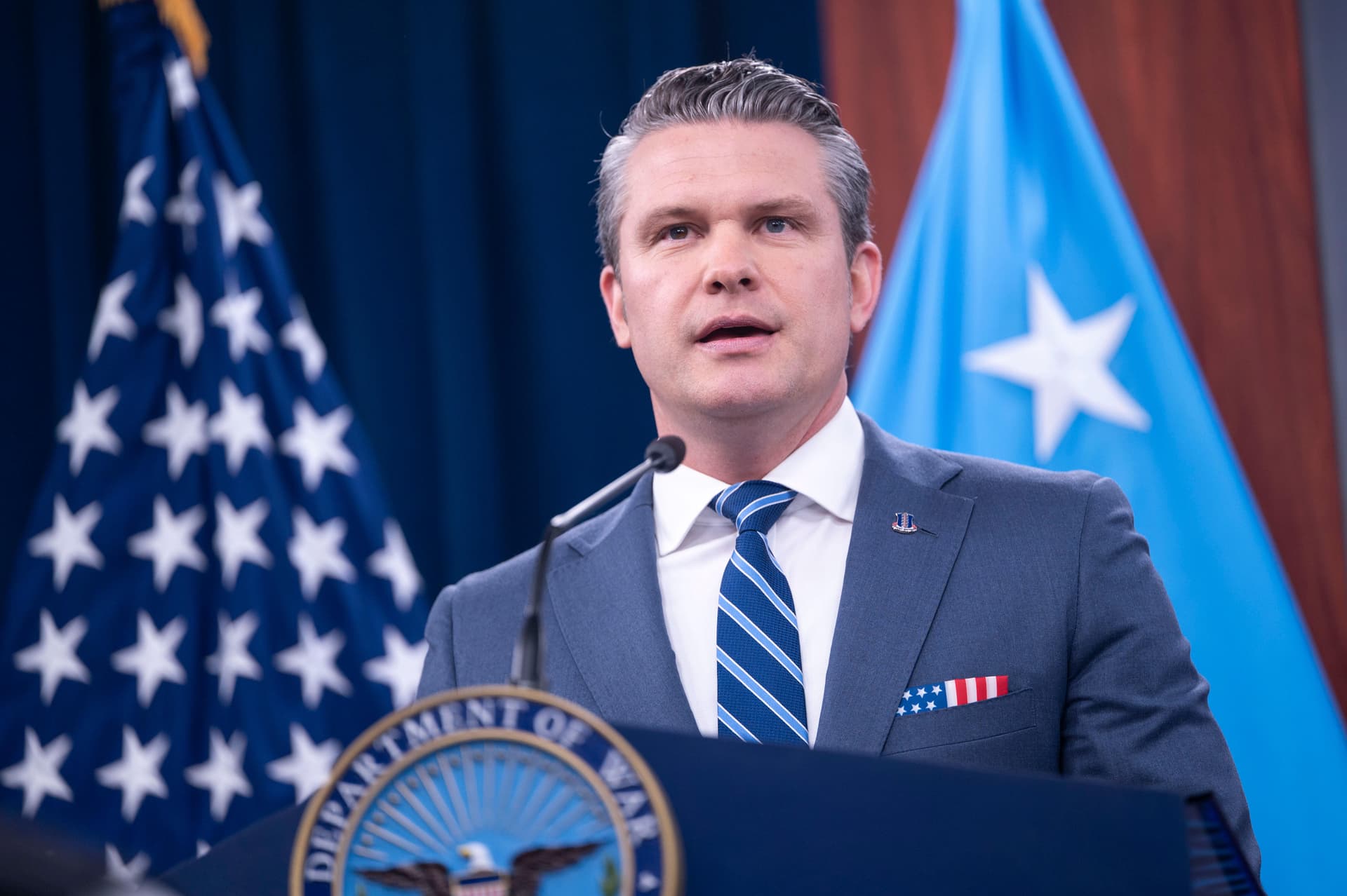 AP/Kevin Wolf Secretary Pete Hegseth at the Pentagon, April 16, 2026.