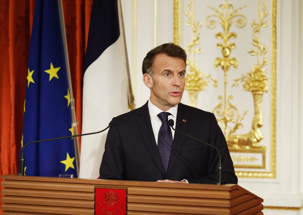 Franck Robichon/pool via AP) President Emmanuel Macron at Tokyo, April 1, 2026.