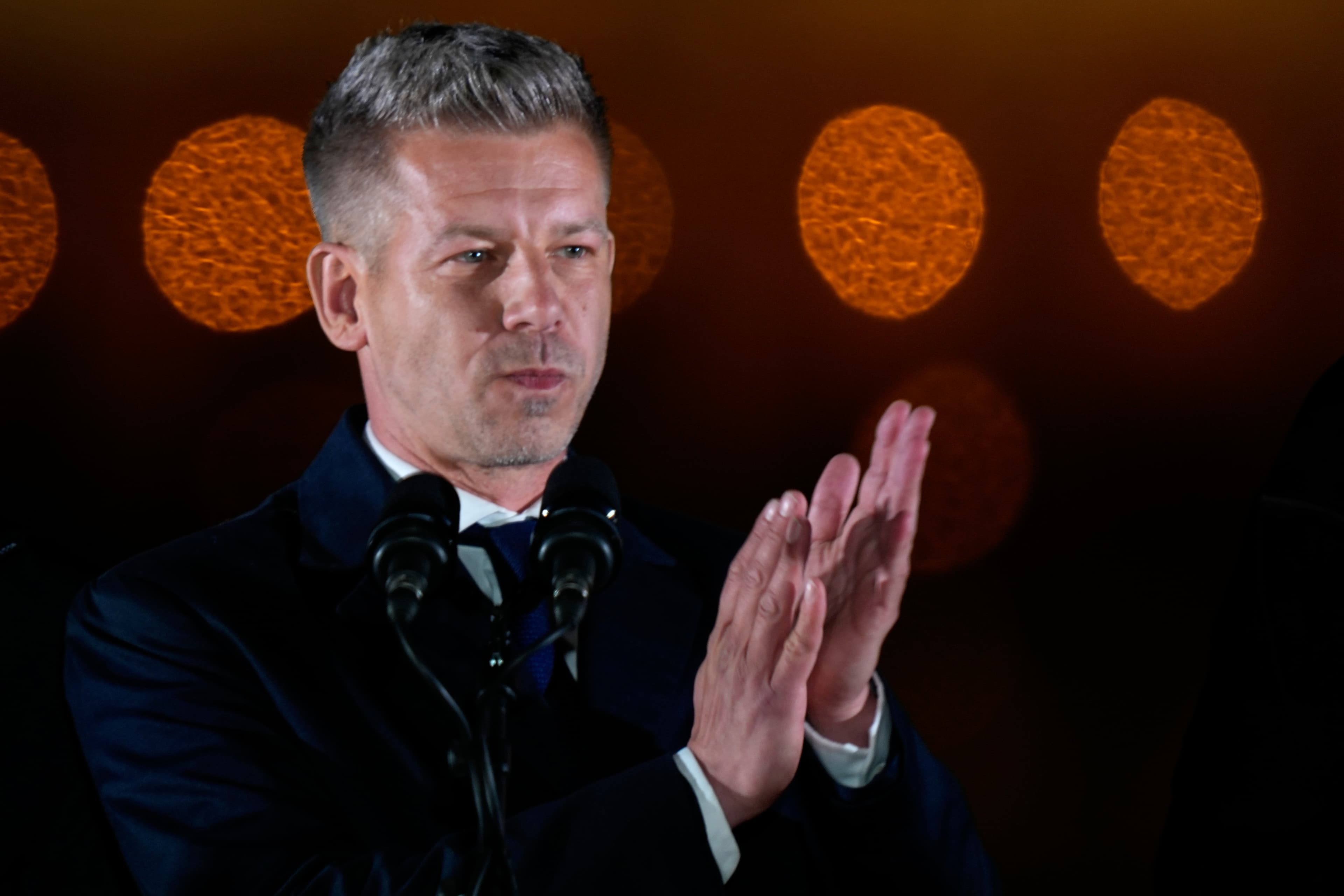 The leader of the Hungarian Tisza party, Peter Magyar, at Budapest on April 12, 2026. The leader of the Hungarian Tisza party, Peter Magyar, at Budapest on April 12, 2026.