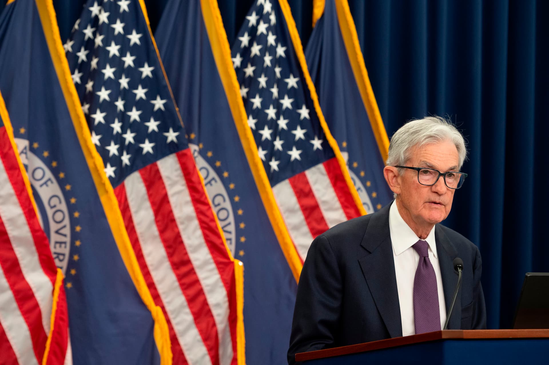 AP/Cliff Owen Federal Reserve Chairman Jerome Powell speaks at a news conference at the Federal Reserve following the Federal Open Market Committee meeting in Washington, April 29, 2026.