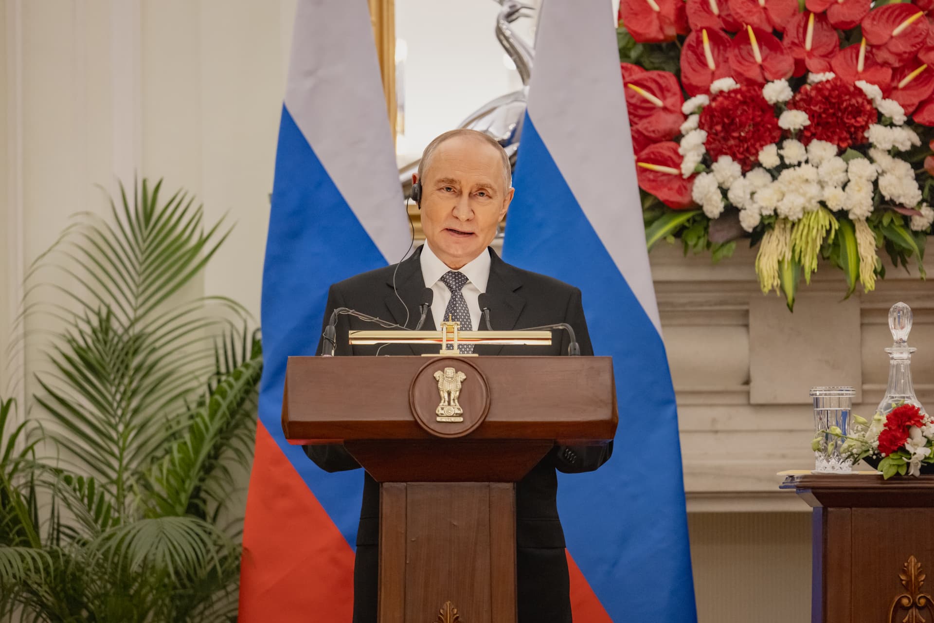 Elke Scholiers/Getty Images President Vladimir Putin on December 5, 2025 at New Delhi.