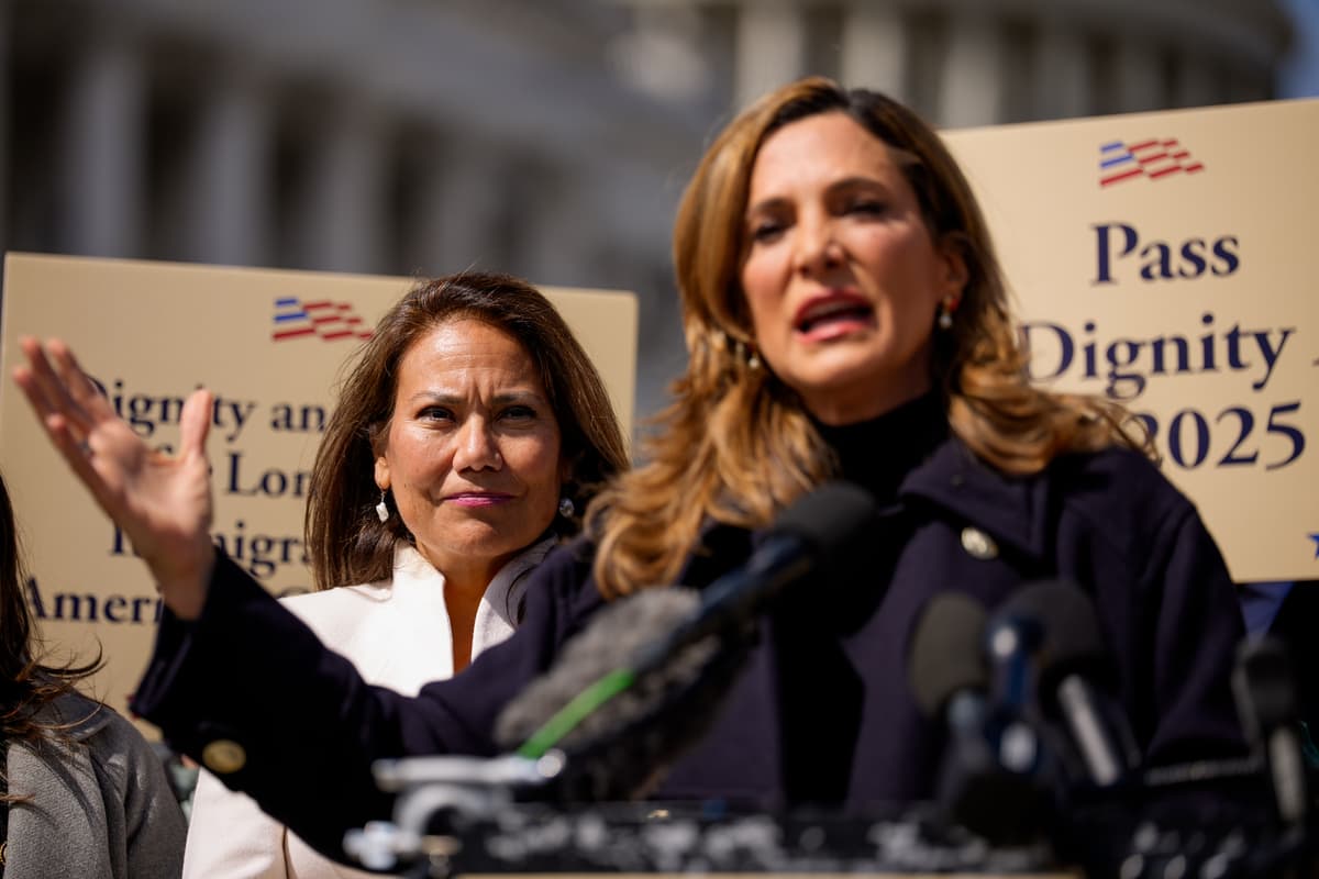 Andrew Harnik/Getty Images Congresswoman Maria Salazar, accompanied by Texas Democrat Veronica Escobar at a Dignity Coalition news conference on Capitol Hill on March 25, 2026 in Washington, DC.