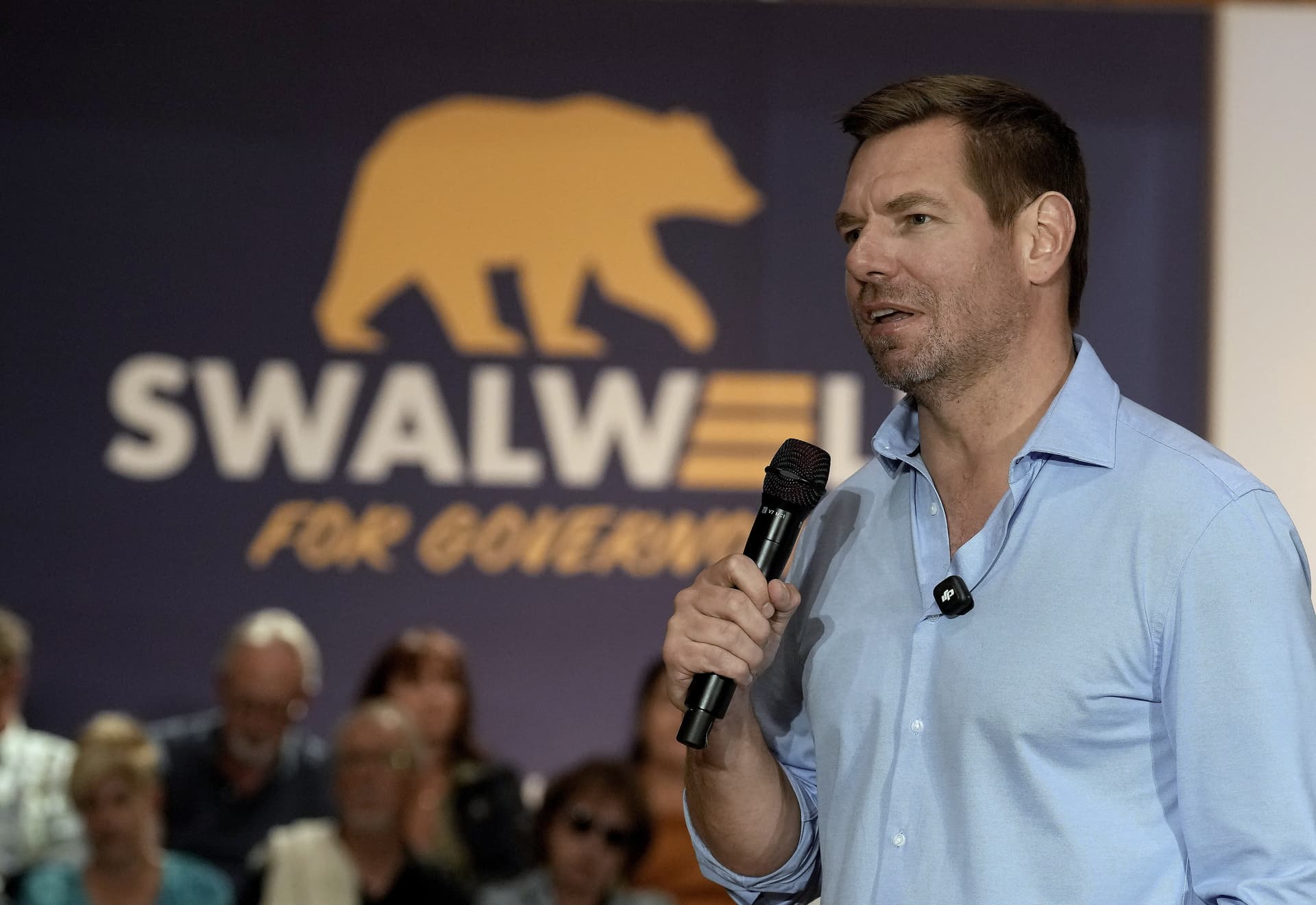 Rich Pedroncelli/AP The leading California gubernatorial candidate, Representative Eric Swalwell, appears at a town hall meeting at Sacramento, California, on April 7, 2026.