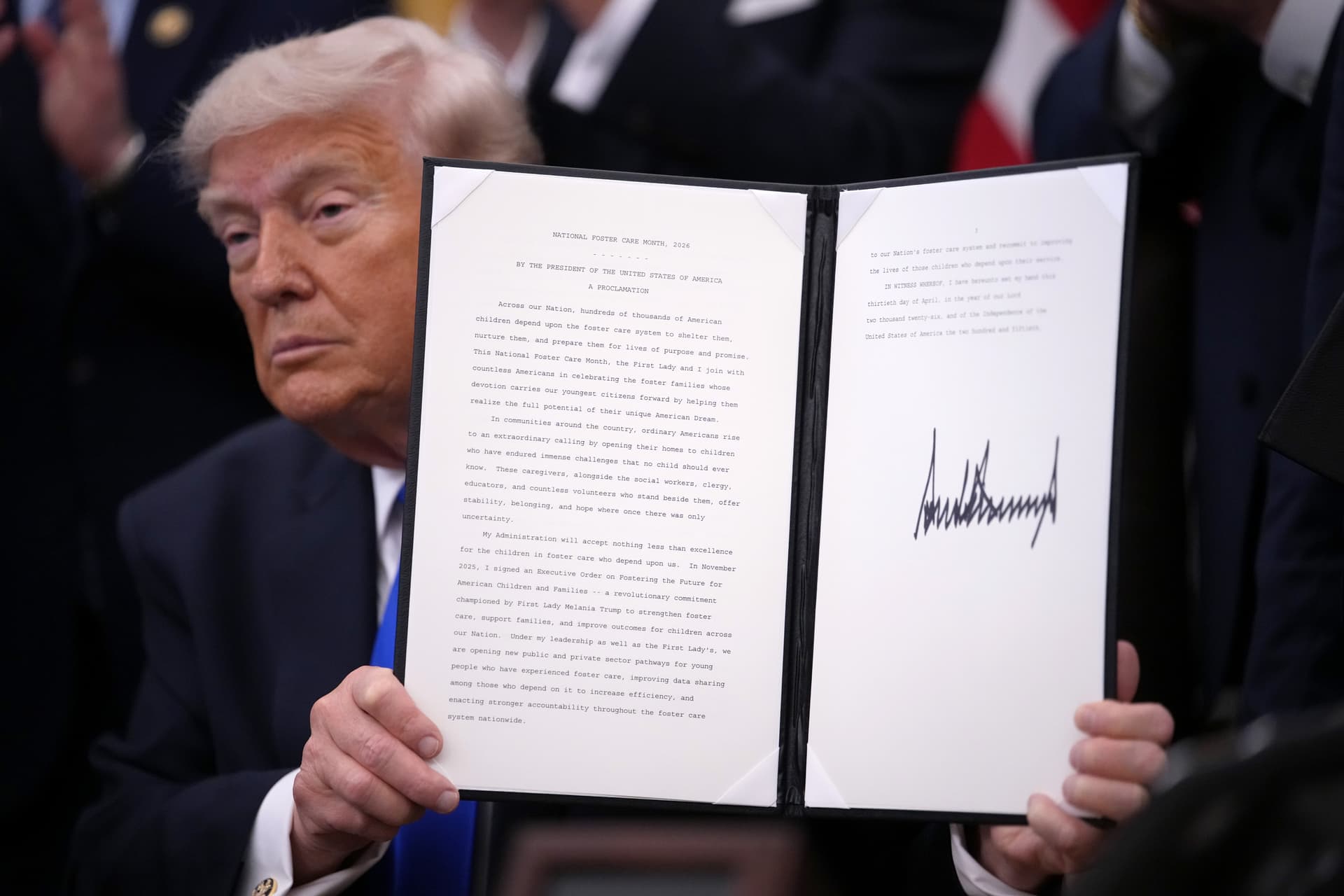 Andrew Harnik/Getty Images President Trump signs multiple executive orders including one to expand retirement account access for workers on April 30, 2026.