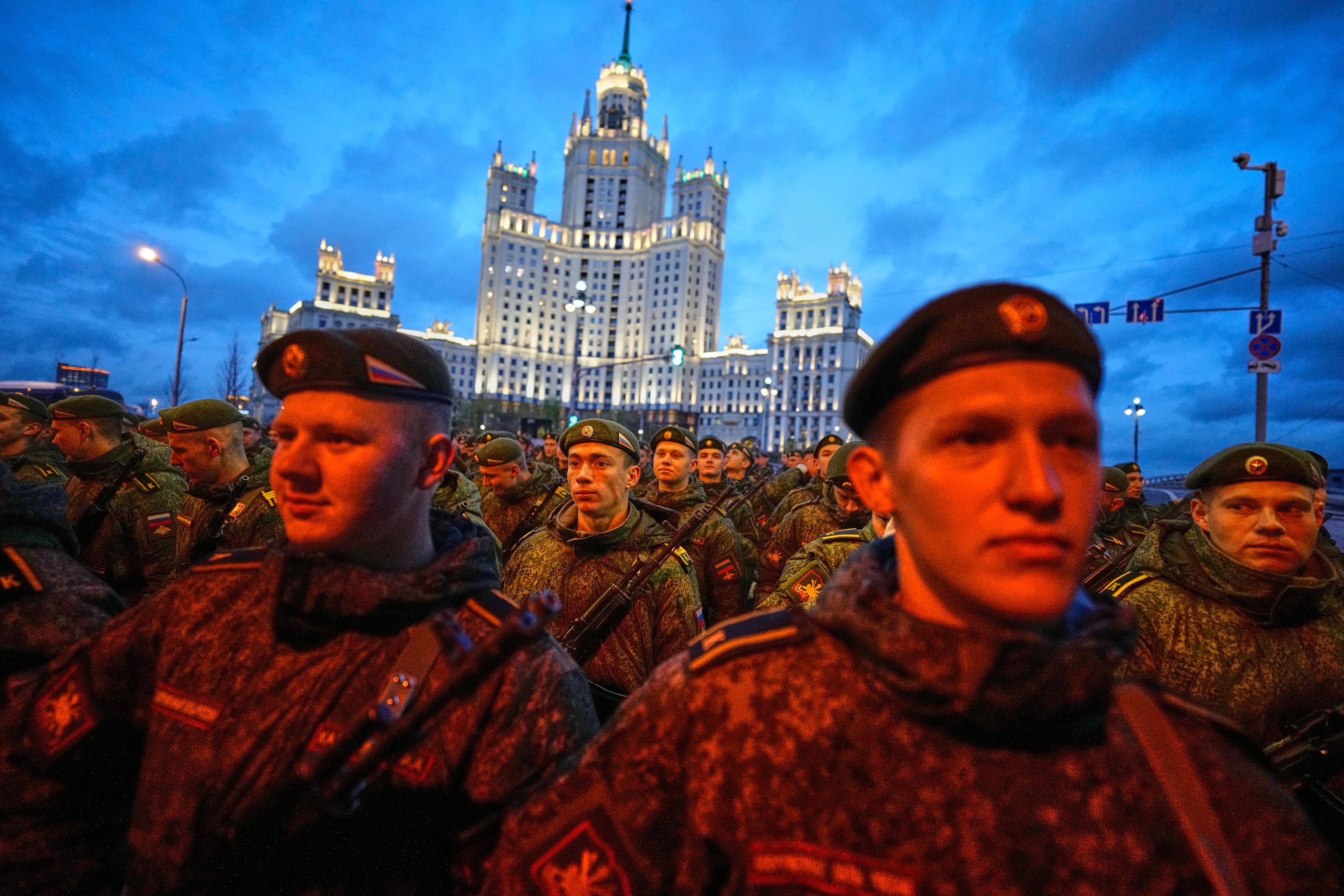 Russian servicemen prepare to march towards Red Square prior to the Victory Day military parade rehearsal at Moscow, April 29, 2026. Russian servicemen prepare to march towards Red Square prior to the Victory Day military parade rehearsal at Moscow, April 29, 2026.