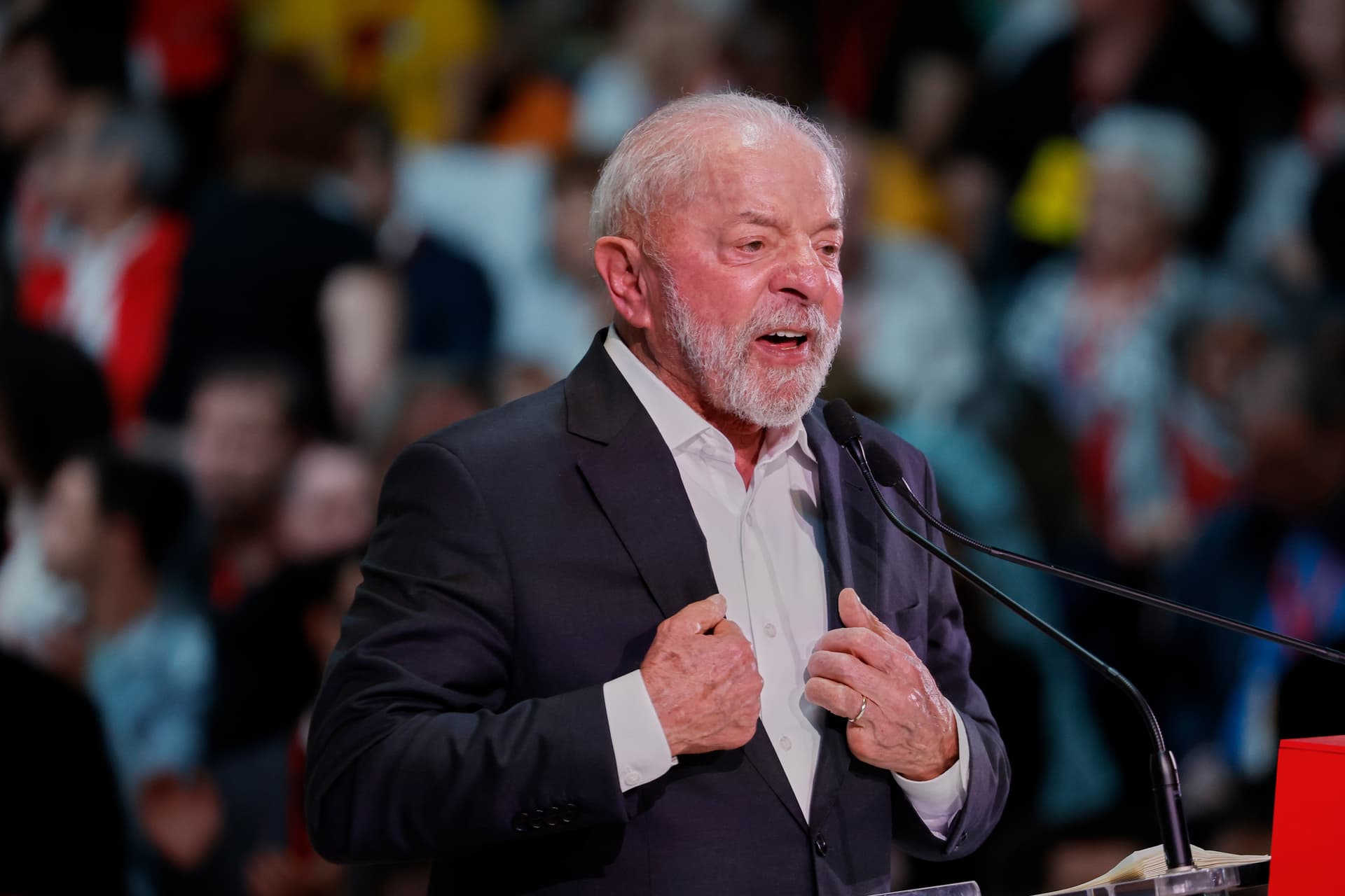 Joan Monfort/AP President Luiz Inacio Lula da Silva of Brazil speaks during the Global Progressive Mobilization summit at Barcelona, Spain, on April 18, 2026.