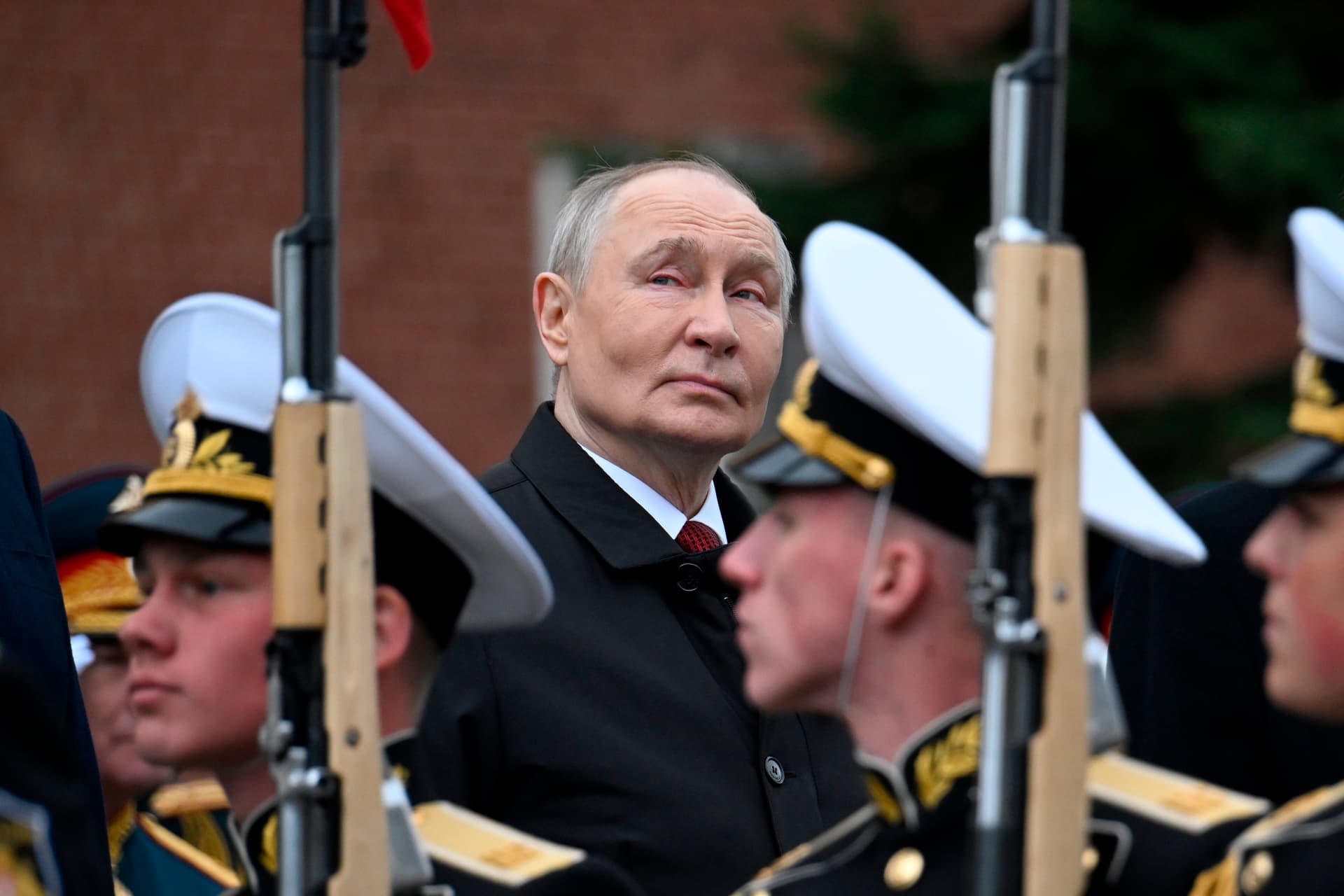 Alexander Nemenov/Pool via AP President Vladimir Putin of Russia attends a ceremony to lay flowers at the Tomb of the Unknown Soldier by the Kremlin wall at Moscow on May 9, 2026.
