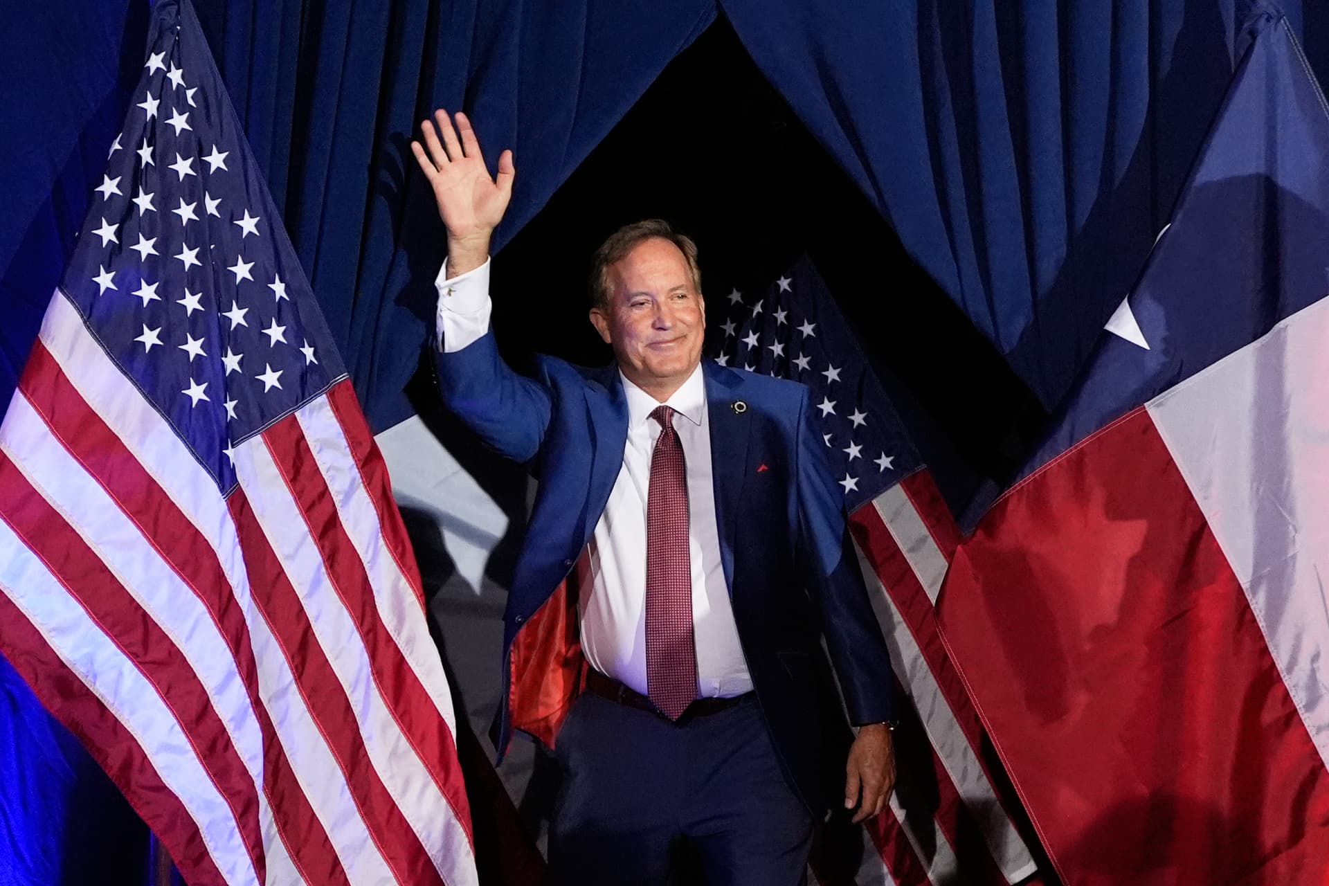 AP/Tony Gutierrez Texas's attorney general, Ken Paxton, after winning the Republican party's Senate nomination on May 26, 2026, at Plano.