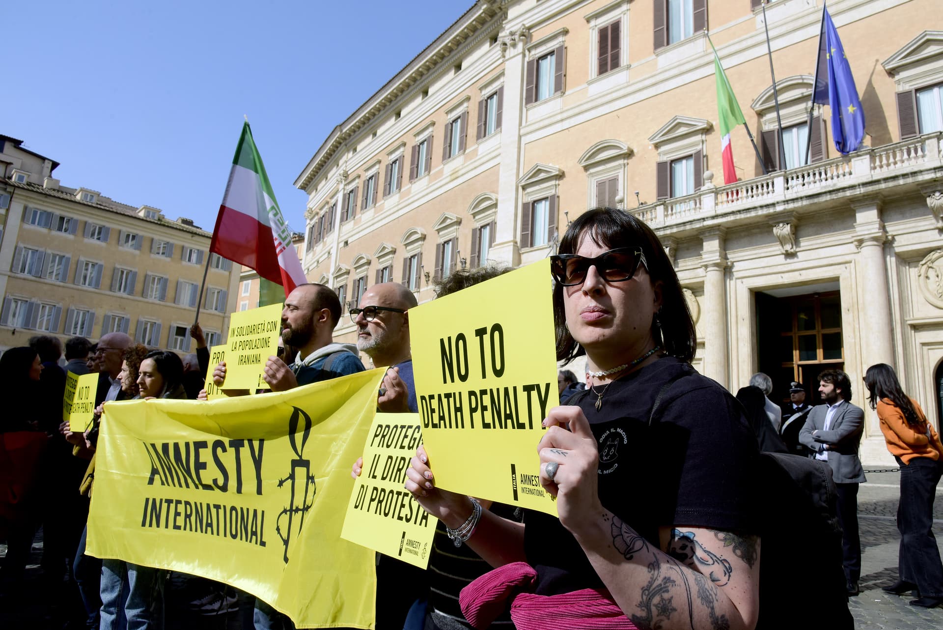 Simona Granati-Corbis via Getty Images Amnesty International activists demonstrate against the death penalty in response to a growing number or executions in Iran at Rome on March 3, 2026.