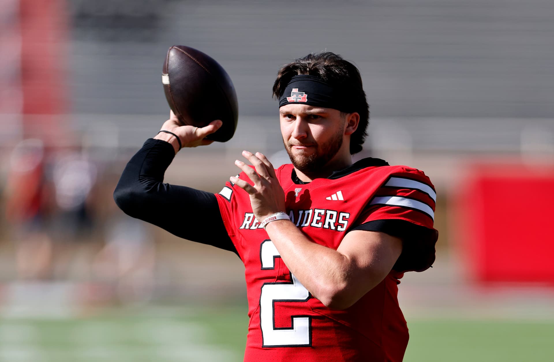 Photo by Ron Jenkins/Getty Images for ONIT Quarterback Brendan Sorsby of the Texas Tech Red Raiders passes during the Texas Tech Spring Game at Jones AT&T Stadium on April 17, 2026, at Lubbock, Texas.