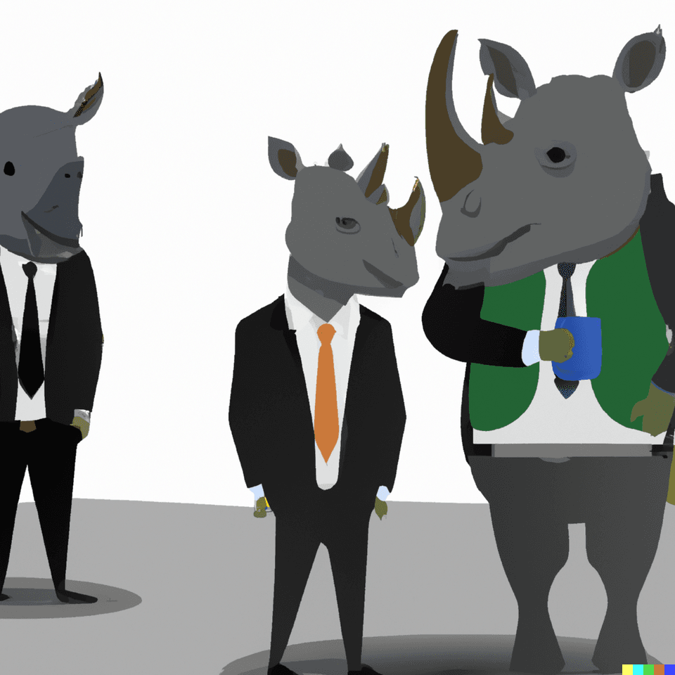 Wikimedia Commons Rhinoceroses wearing business suits.