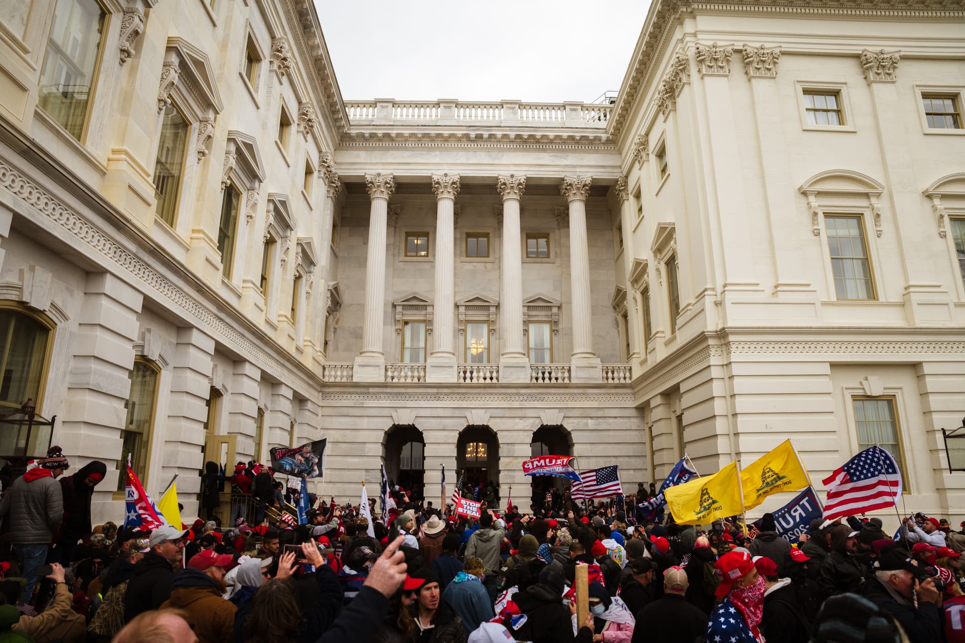 Photo by Jon Cherry/Getty Images After, breaking windows and clashing with police officers, a mob enters the Capitol Building at Washington, D.C., on January 6, 2021, to protest the ratification of President-elect Joe Biden's Electoral College victory over President Trump in the 2020 election.
