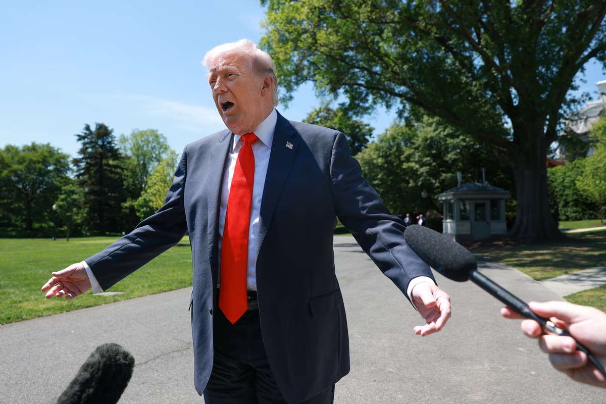 Anna Moneymaker/Getty Images President Trump speaks to reporters as he departs the White House on May 1, 2026.