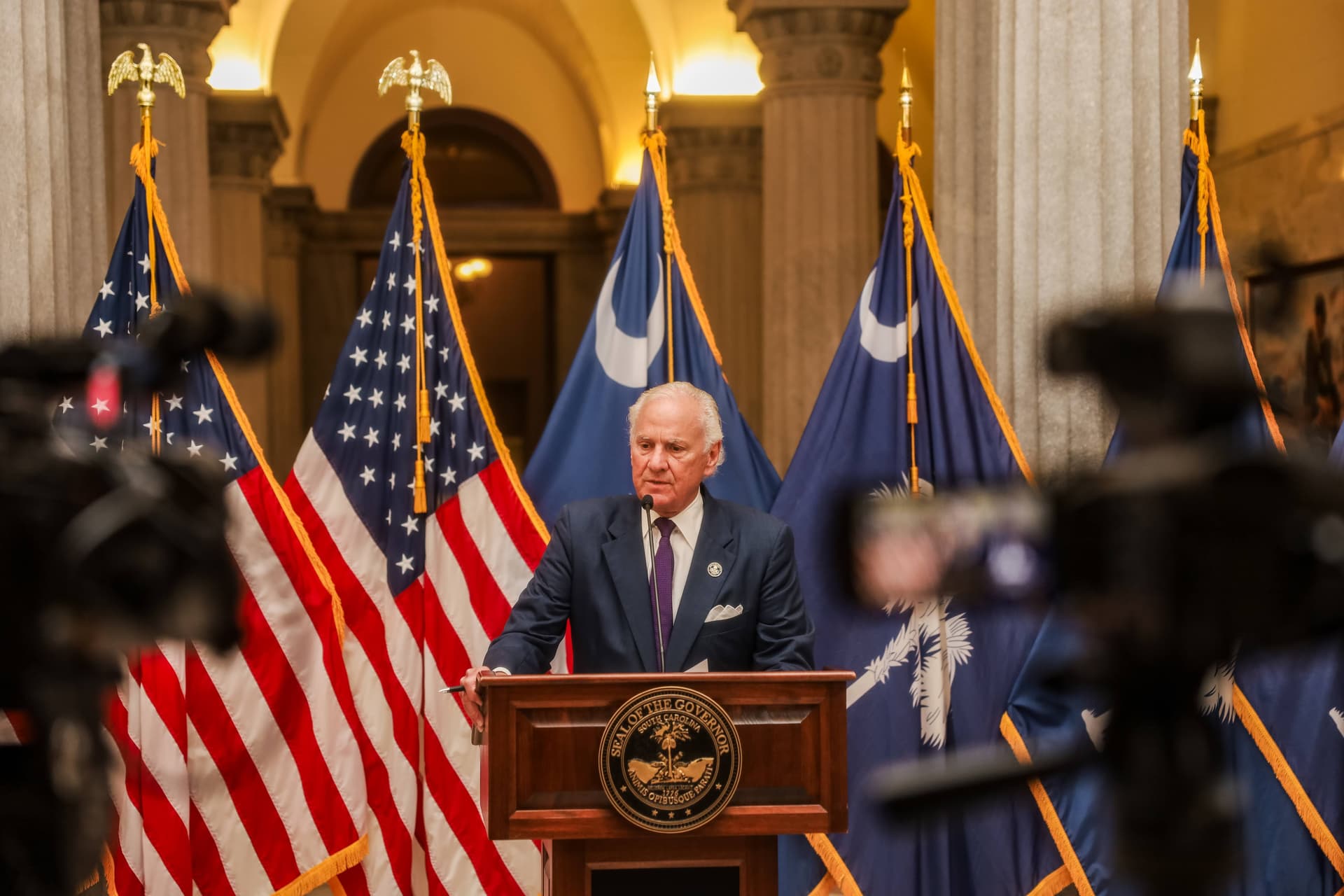 Photo via the Governor of South Carolina's website In this undated photo, South Carolina Henry McMaster speaks at the South Carolina State House at Columbia.