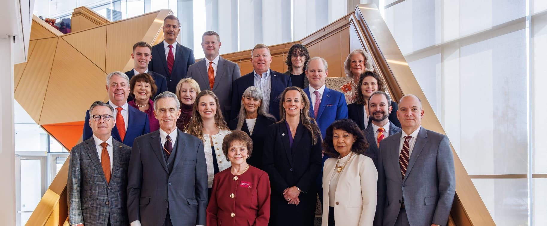 Via bov.vt.edu This photo of the 2025-2026 Virginia Tech Board of Visitors shows rector John Rocovich second from the left in the front row.