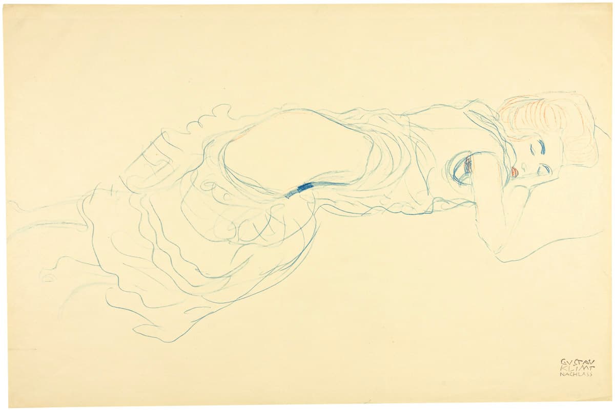 Richard Nagy Ltd and Gladstone 'Reclining Semi-Nude, to the Right (Study for Water Serpents II),' by Gustav Klimt, 1905.