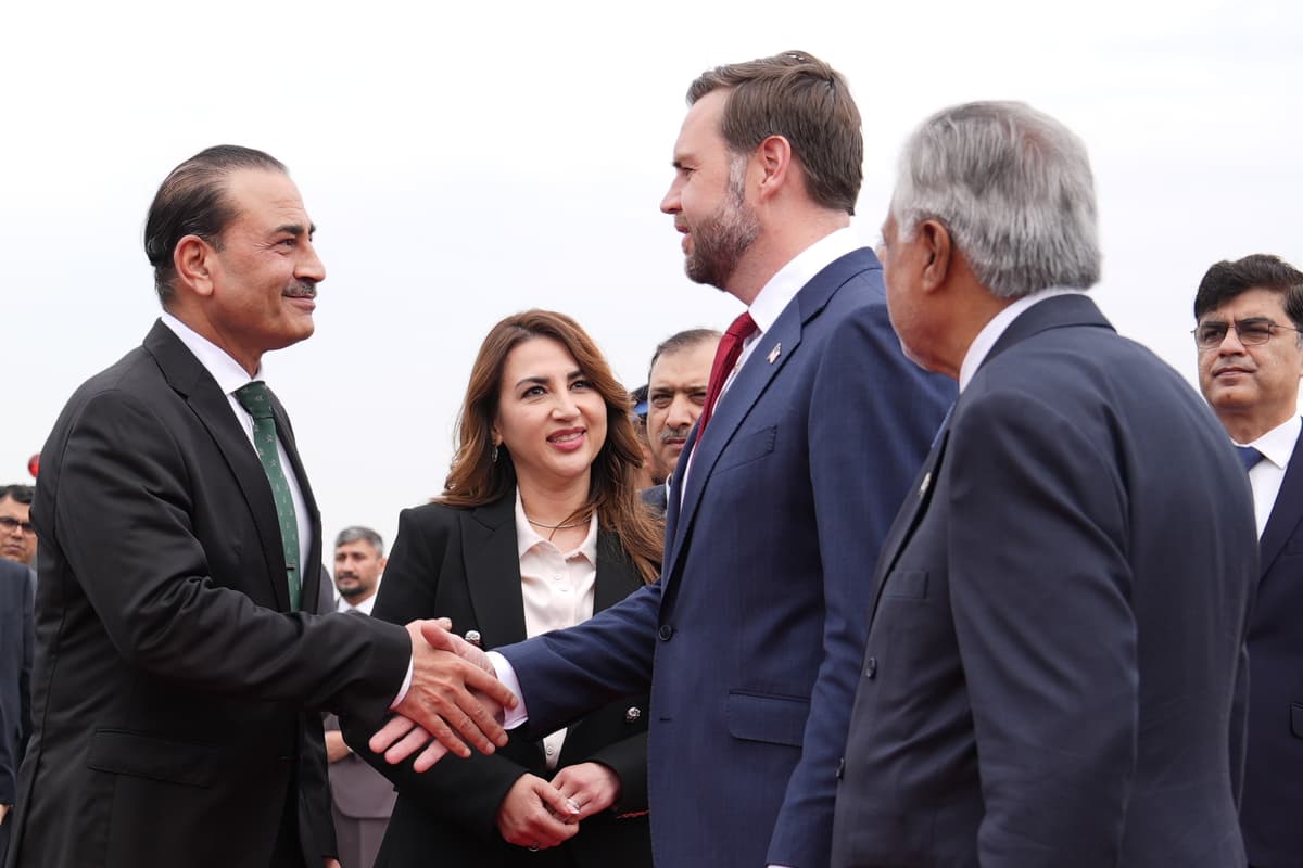 Jacquelyn Martin - Pool/Getty Images Pakistan's chief of defense forces, Field Marshall Asim Munir, shakes hands with Vice President Vance ahead of talks with Iranian officials at Islamabad on April 11, 2026.