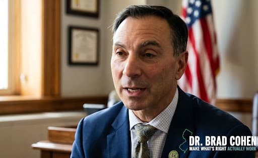 Via Voice of the Electorate A reportedly AI-generated depiction of Dr. Brad Cohen, a New Jersey congressional candidate, is seen here in a campaign video produced by a New York-based PAC.