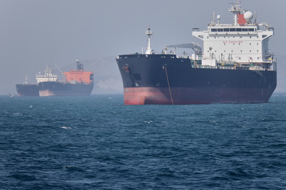 Amirhosein Khorgooi/ISNA via AP Oil tankers at anchor in the Strait of Hormuz off Bandar Abbas, Iran, May 2, 2026.