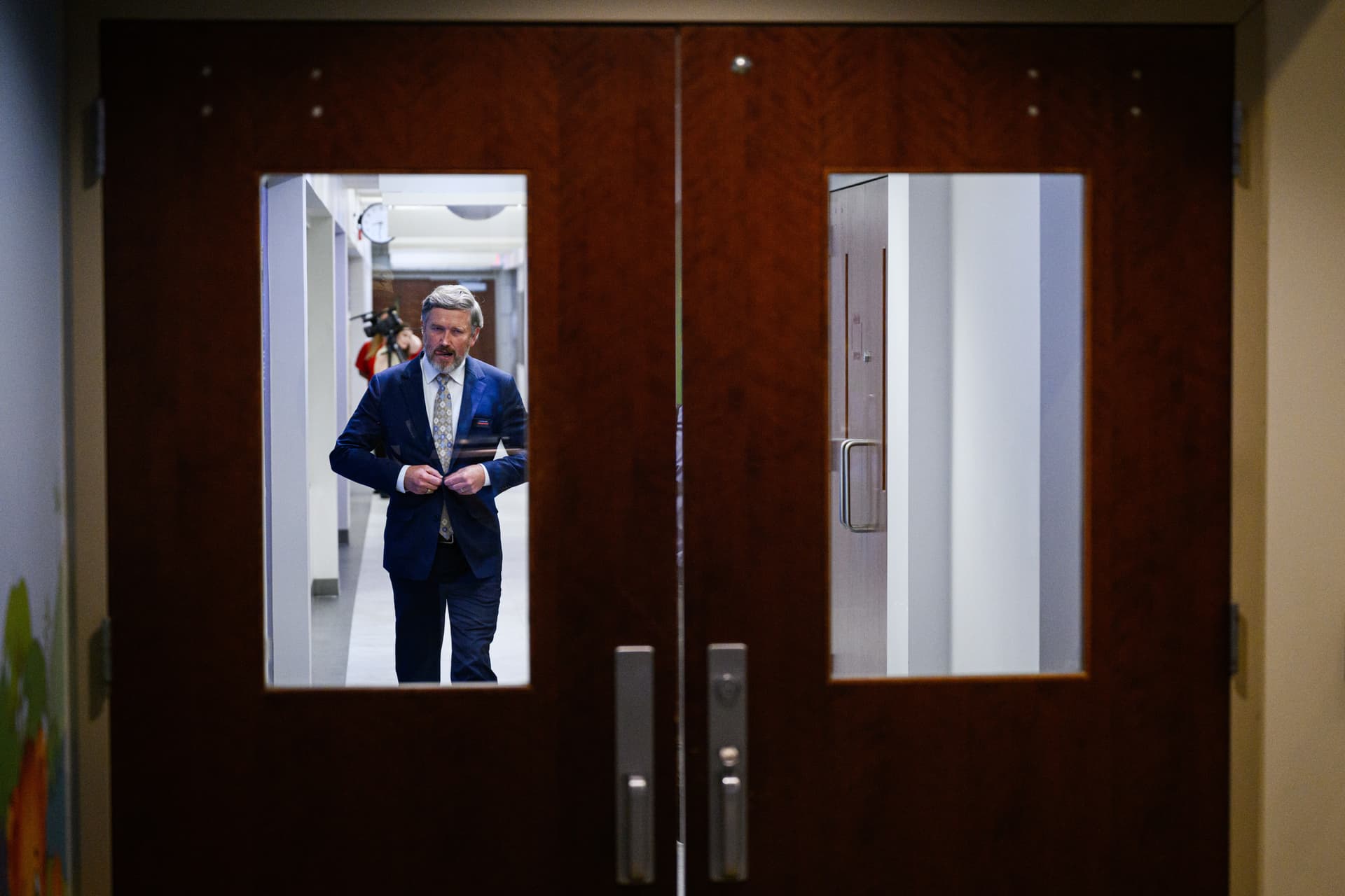 AP/Jon Cherry Rep. Thomas Massie exits the studio after a Kentucky Educational Television (KET) debate, May 4, 2026, in Lexington.