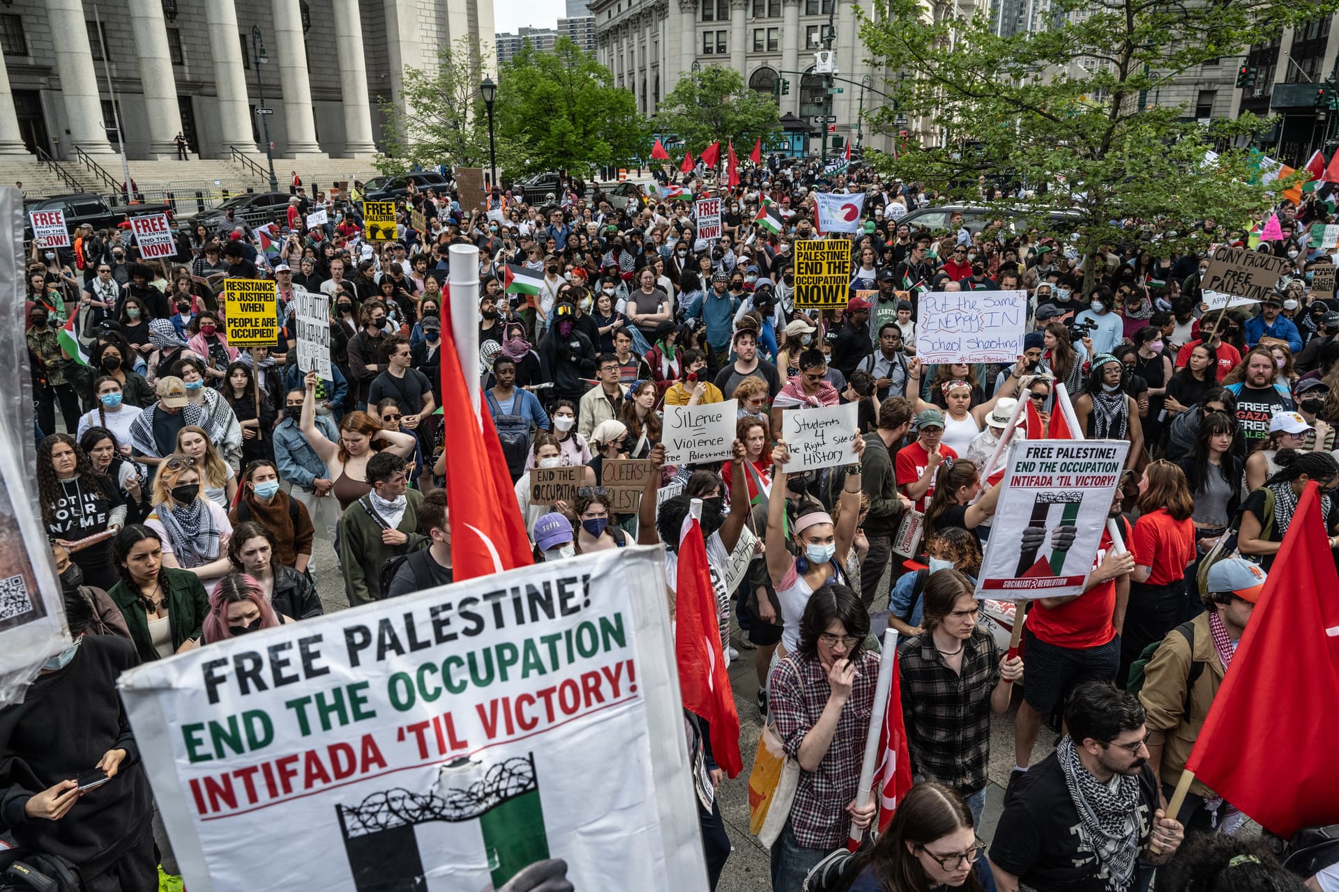 Stephanie Keith/Getty Images A May Day rally at New York City's Foley Square, May 1, 2024.