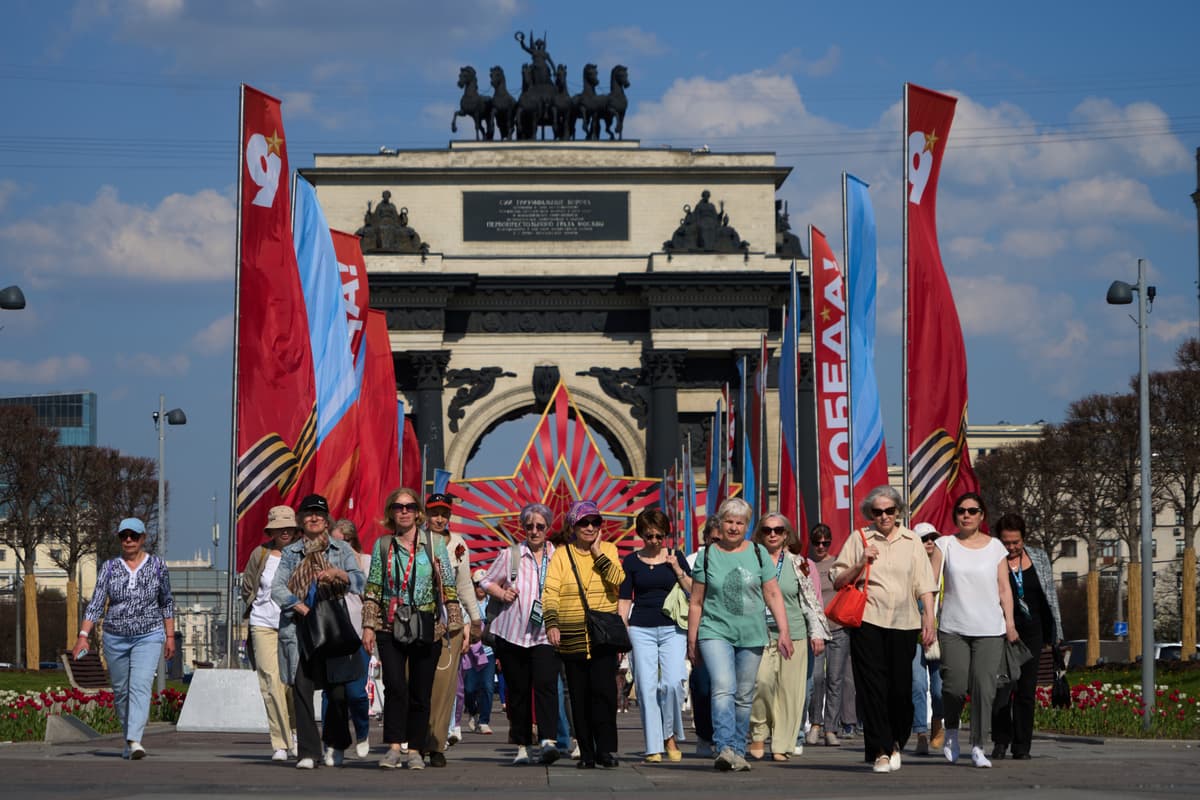 AP/Alexander Zemlianichenko Tourists at Moscow ahead of the 81st anniversary of the Soviet Union's victory over Nazi Germany during World War II, May 6, 2026.