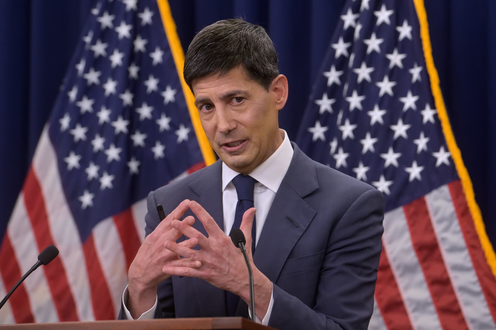 AP/Rod Lamkey, Jr. The Federal Reserve chairman, Kevin Warsh, speaks during a news conference following the Federal Open Market Committee meeting, June 17, 2026, at Washington.