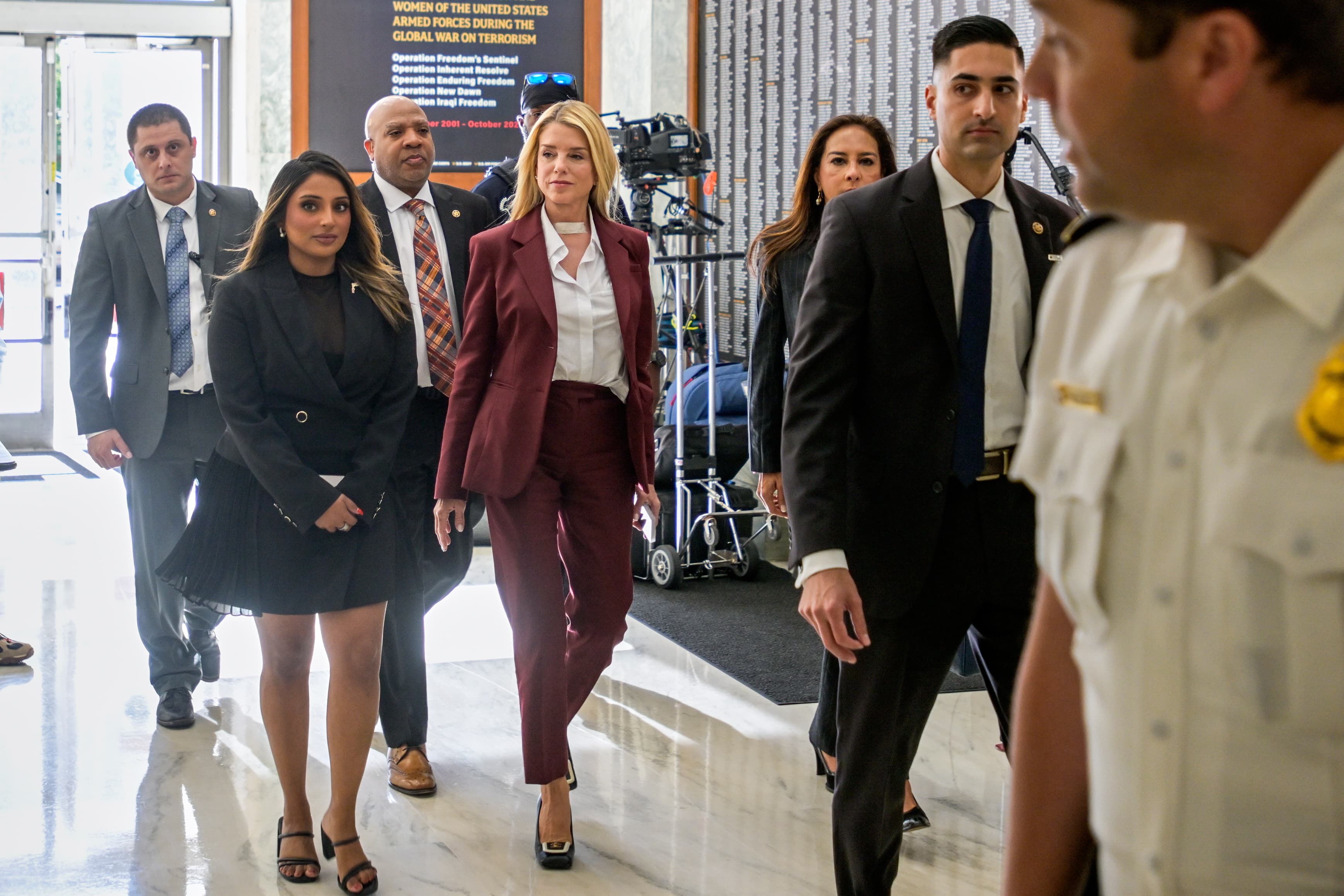 The former attorney general, Pam Bondi, arrives for a deposition at the Rayburn House Office Building on Capitol Hill on May 29, 2026. The former attorney general, Pam Bondi, arrives for a deposition at the Rayburn House Office Building on Capitol Hill on May 29, 2026.