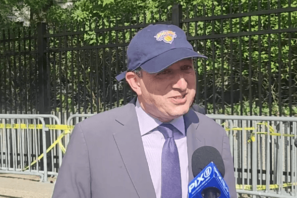 Via X Brad Lander speaks to reporters after being found not guilty of obstructing an elevator on June 11, 2026.