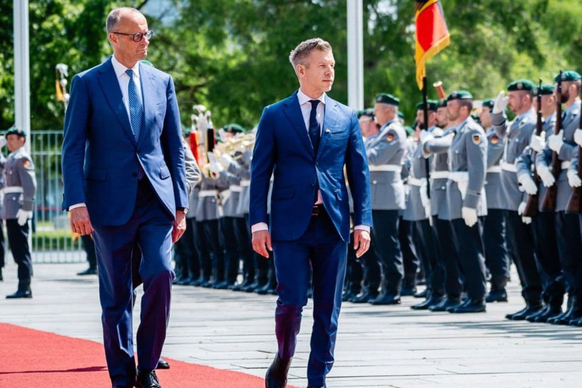 Chancellor Friedrich Merz via X. Chancellor Friedrich Merz of Germany, left, escorts the newly elected prime minister of Hungary, Peter Magyar, during an official visit at Berlin on June 2, 2026.
