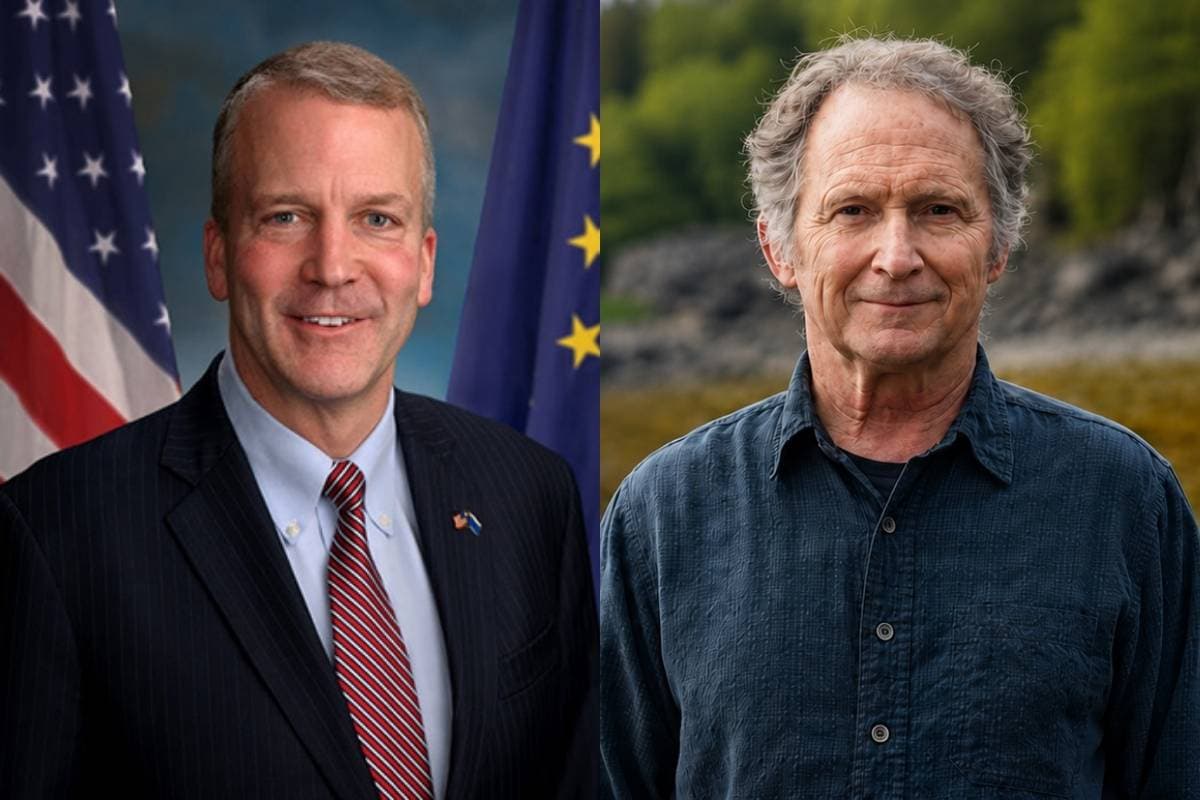 Dan Sullivan via Senate website/Dan Sullivan via Facebook Senator Dan Sullivan, left, is facing off against Democrat Mary Peltola and an unaligned elementary school teacher with the same name as him in Alaska's 2026 ranked-choice Senate election on November 3.