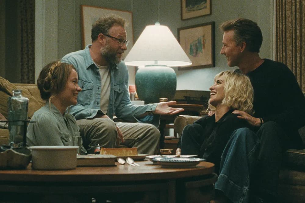 A24 Oliva Wilde. Seth Rogen, Penelope Cruz, and Ed Norton in 'The Invite.'