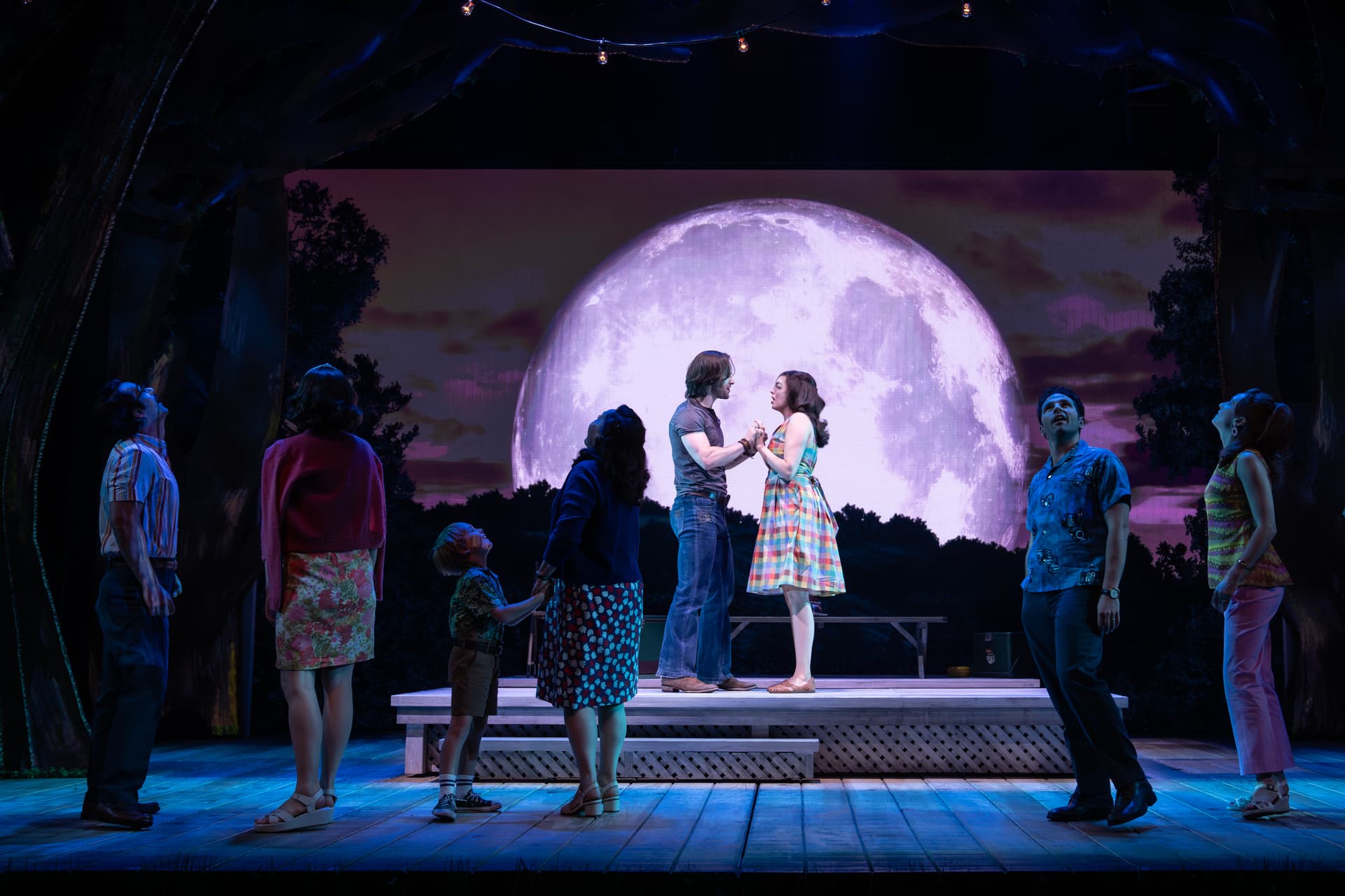 Joan Marcus Sam Gravitte and Talia Suskauer with the company of 'A Walk on the Moon.'