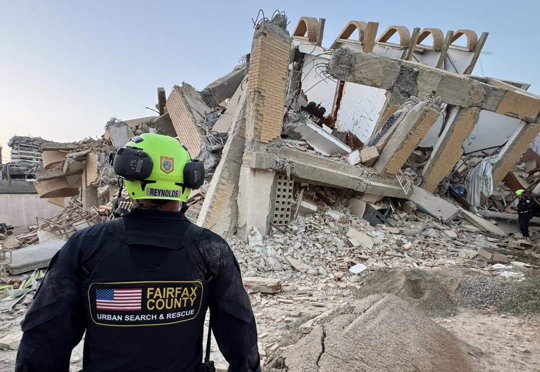 Virginia Task Force 1 via Facebook A member of the Fairfax County, Virginia, urban search and rescue team surveys a collapsed building in Venezuela on June 27, 2026.
