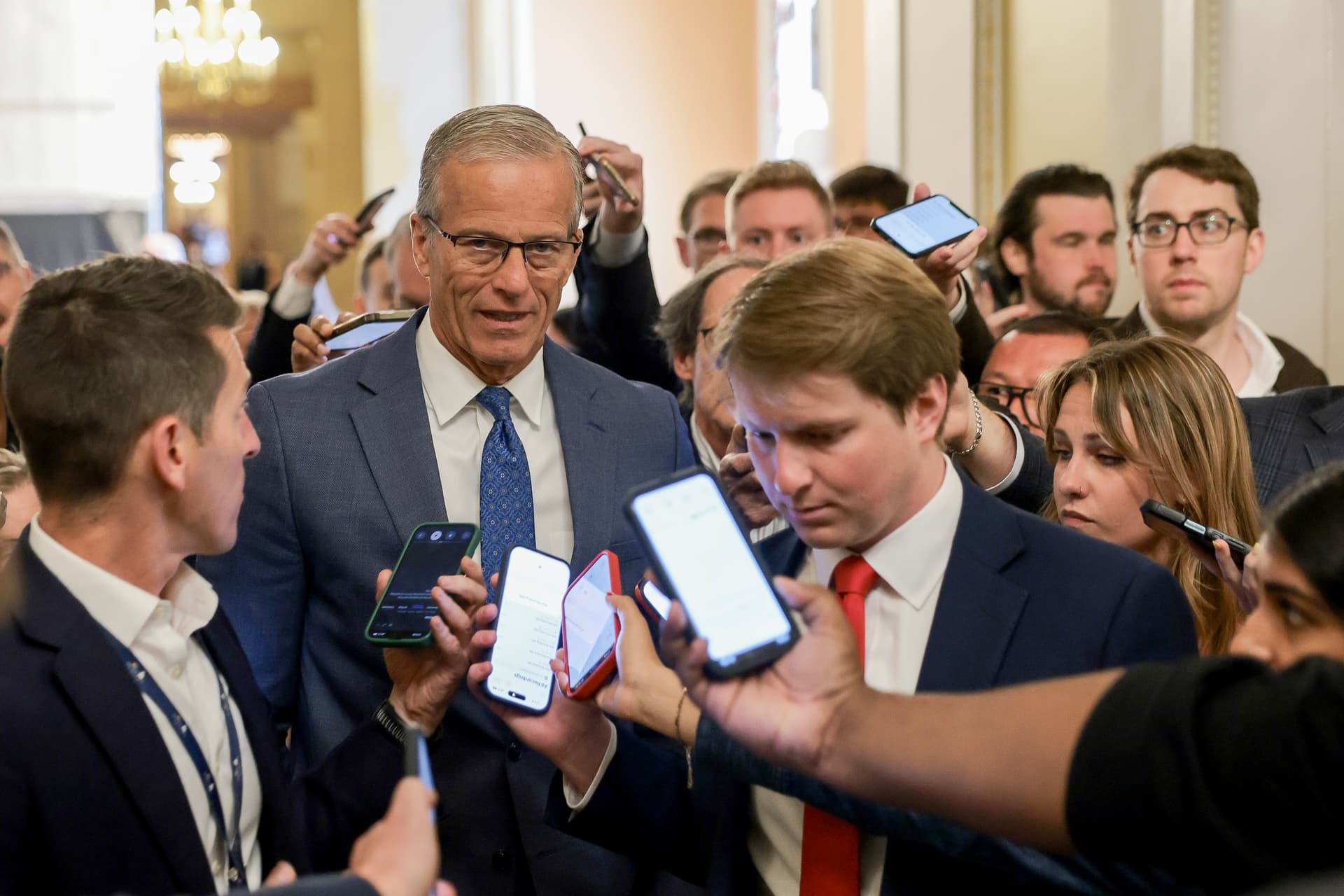 Anna Moneymaker/Getty Images The Senate majority leader, John Thune, heads to the Senate Chamber at the Capitol on June 1, 2026.