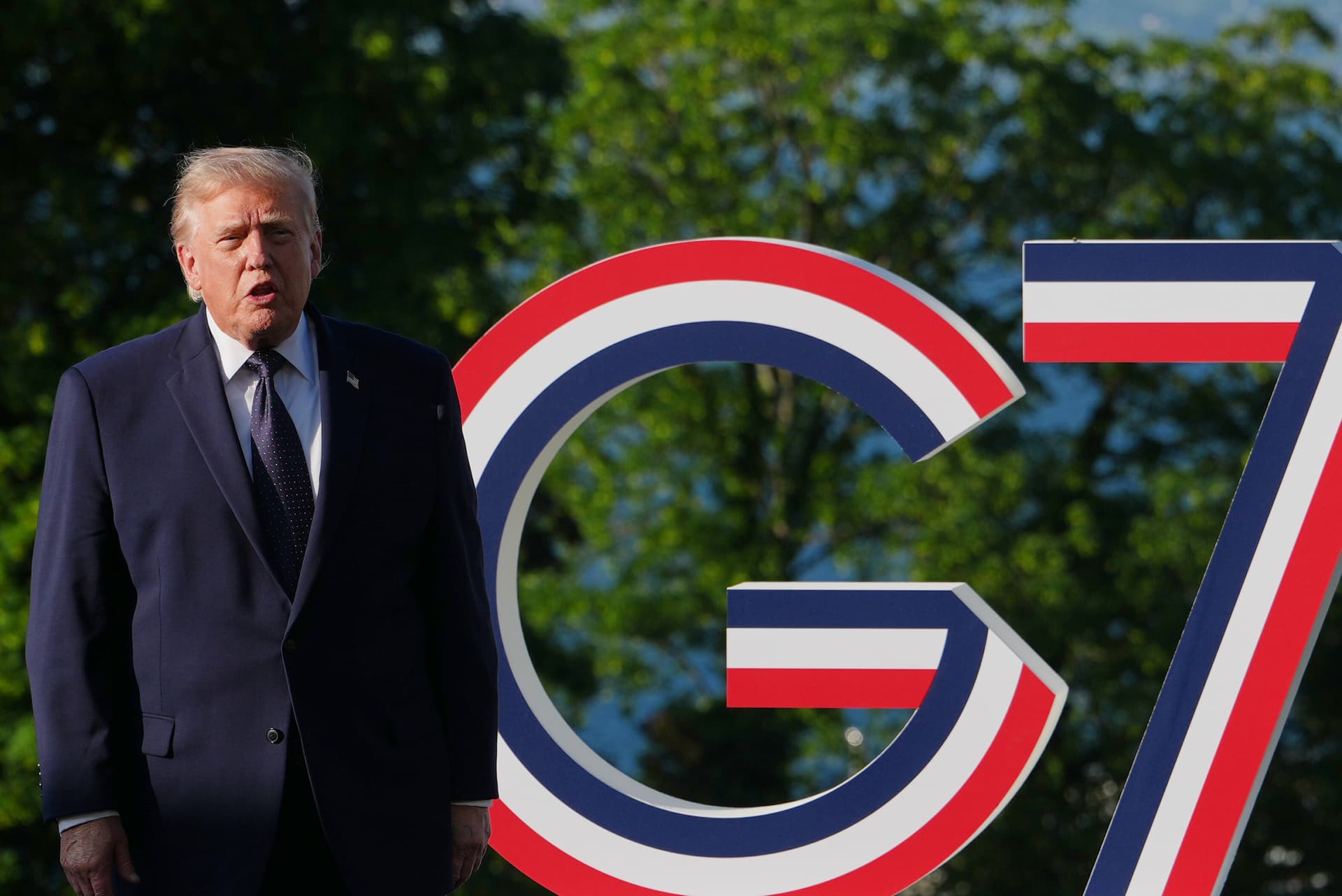 AP/Julia Demaree Nikhinson President Trump at the G-7 summit, June 15, 2026, at Evian-les-Bains, France.
