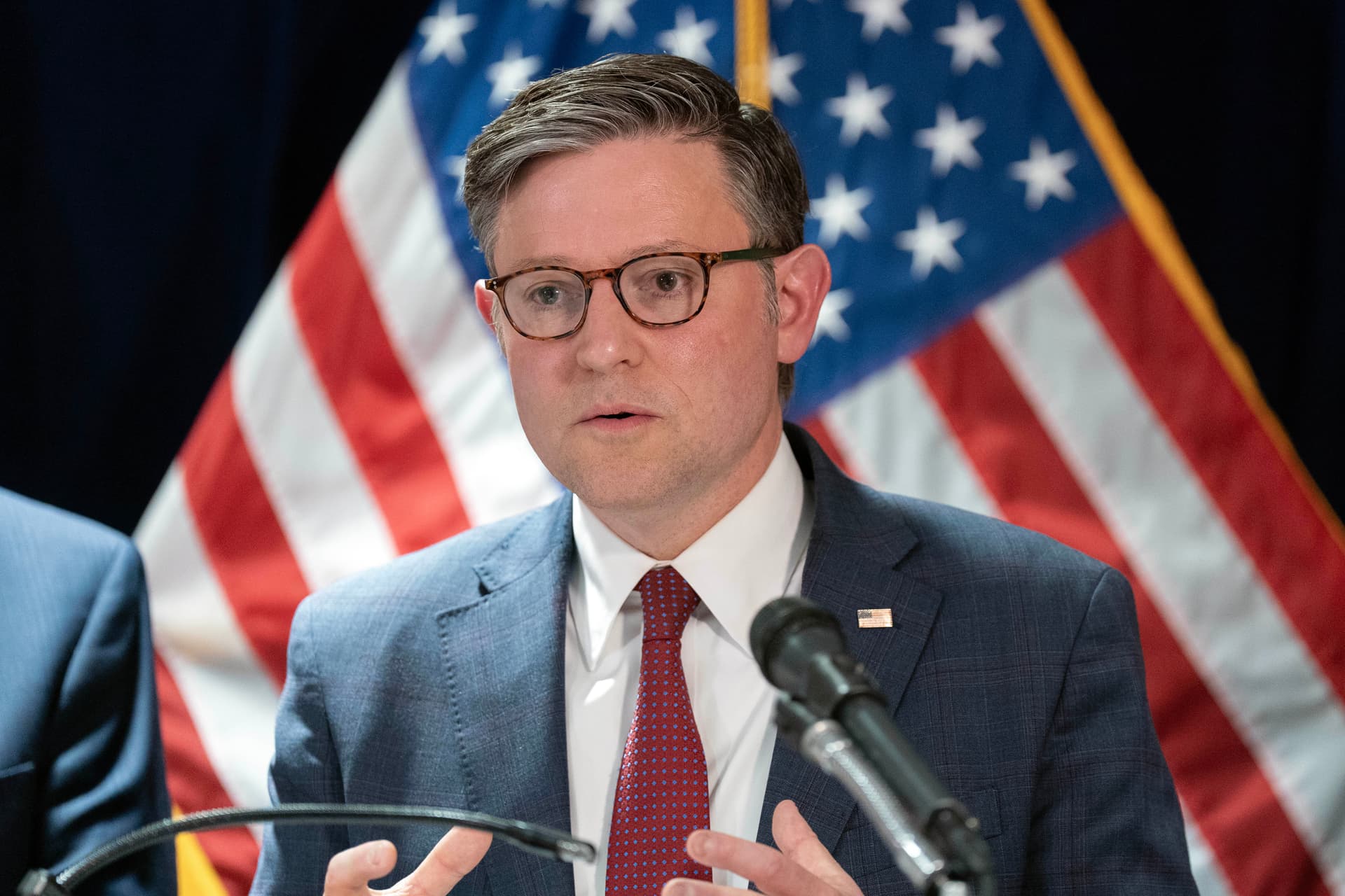 Jose Luis Magana/AP The speaker of the House, Mike Johnson, speaks during a news conference on Capitol Hill, at Washington, D.C., on July 14, 2026.