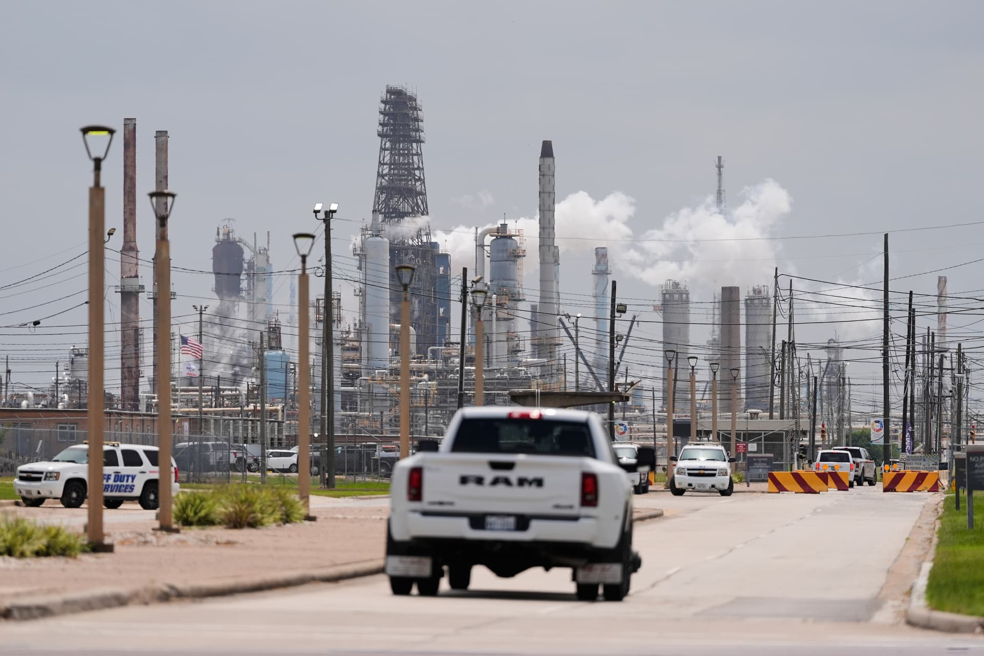 Ashley Landis/AP A truck enters the Exxon Mobil Baytown Olefins Plant at Baytown, Texas, on April 29, 2026.