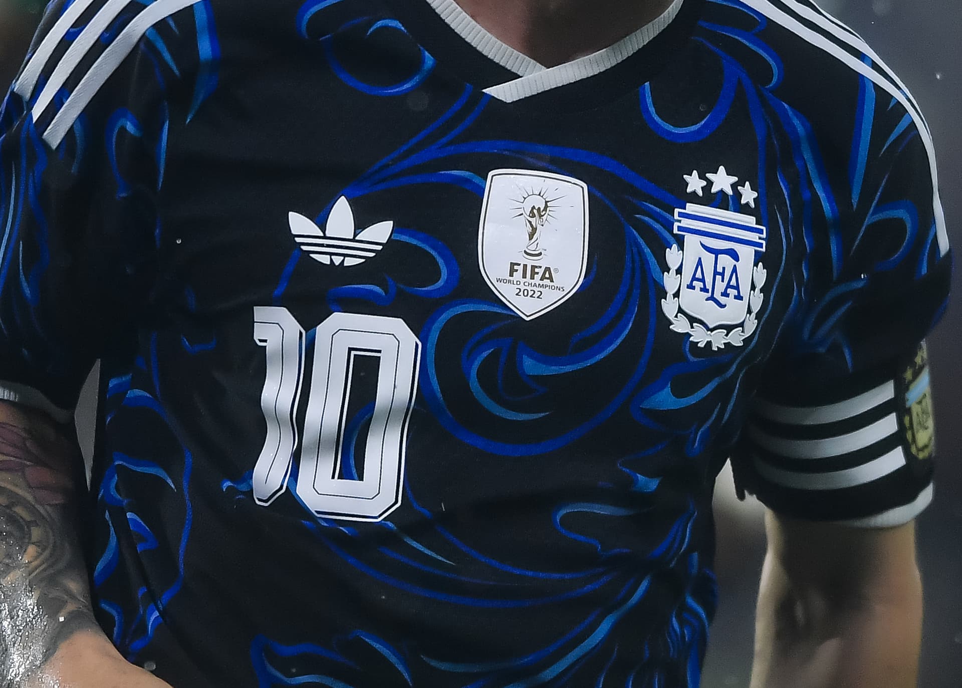 Marcelo Endelli/Getty Images Detail of the Argentina Football Association's crest on Lionel Messi's jersey during the international Alberto J. Armando on March 27, 2026, at Buenos Aires, Argentina.