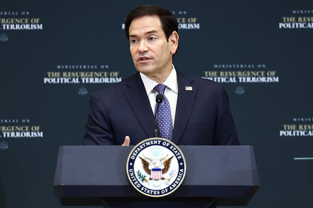 Finn Gomez/Getty Images Secretary of State Marco Rubio delivers opening remarks during the Ministerial on the Resurgence of Political Terrorism at the State Department on July 16, 2026 at Washington, DC.