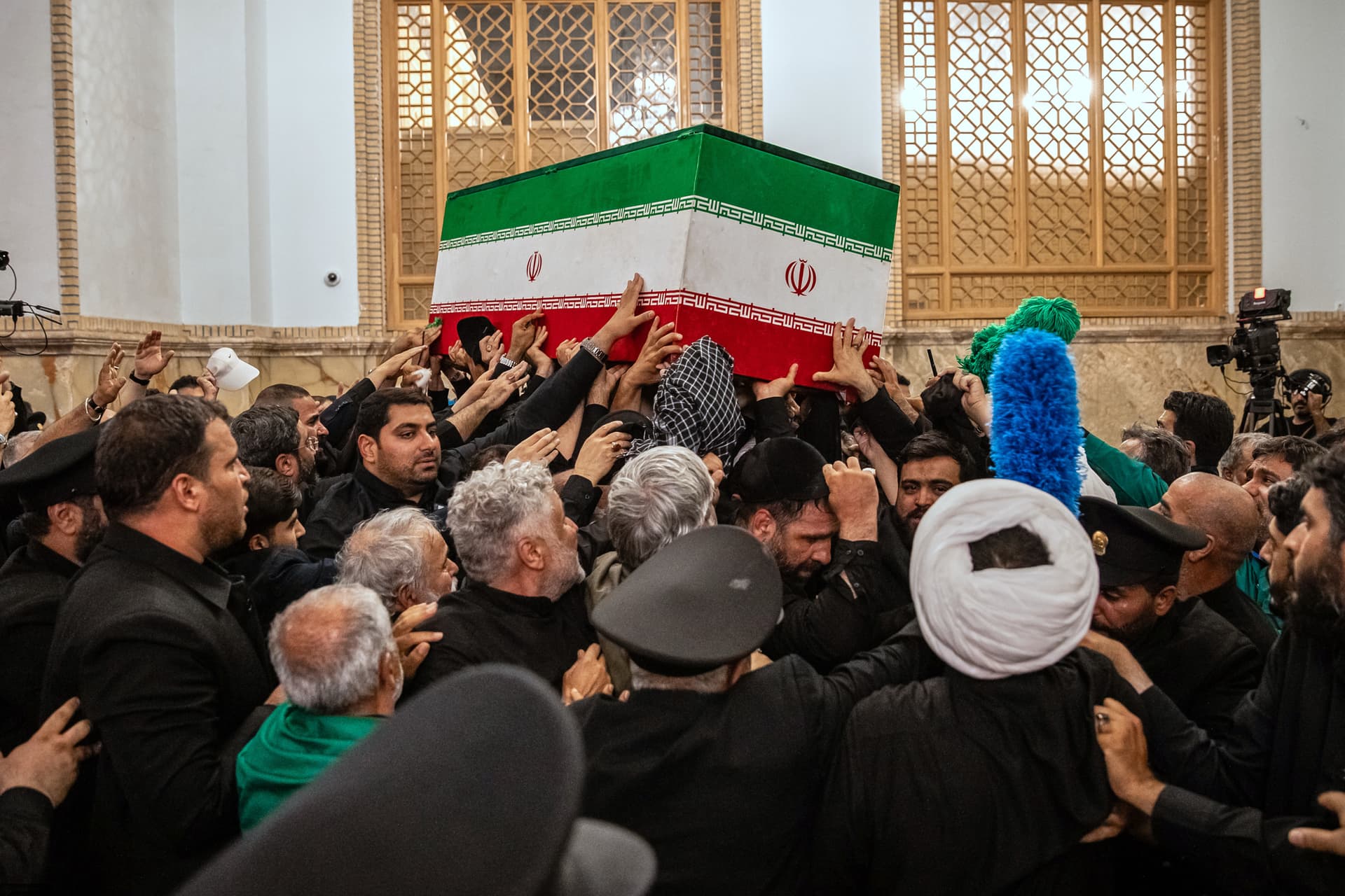Office of the Iranian Supreme Leader via AP Mourners carry the coffin of the late Iranian supreme leader, Ayatollah Ali Khamenei, for the final prayer before his burial at the Imam Reza Shrine at Mashhad, northeastern Iran, on July 9, 2026.