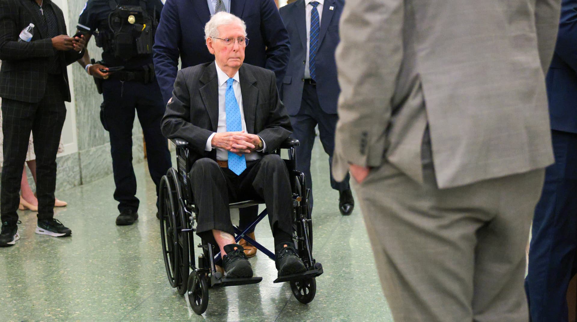 Chip Somodevilla/Getty Images Senator Mitch McConnell arrives for a Senate Appropriations Committee hearing on the FY2027 budget request in the Dirksen Senate Office Building on Capitol Hill on May 12, 2026, at Washington, D.C.